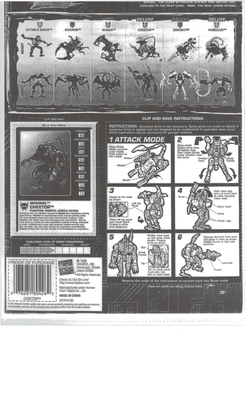 HASBRO Transformers Maximal Cheetor User Manual