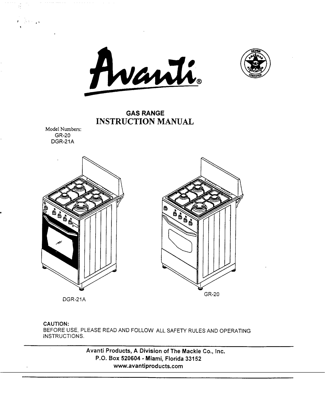 Avanti DGR-21A User Manual