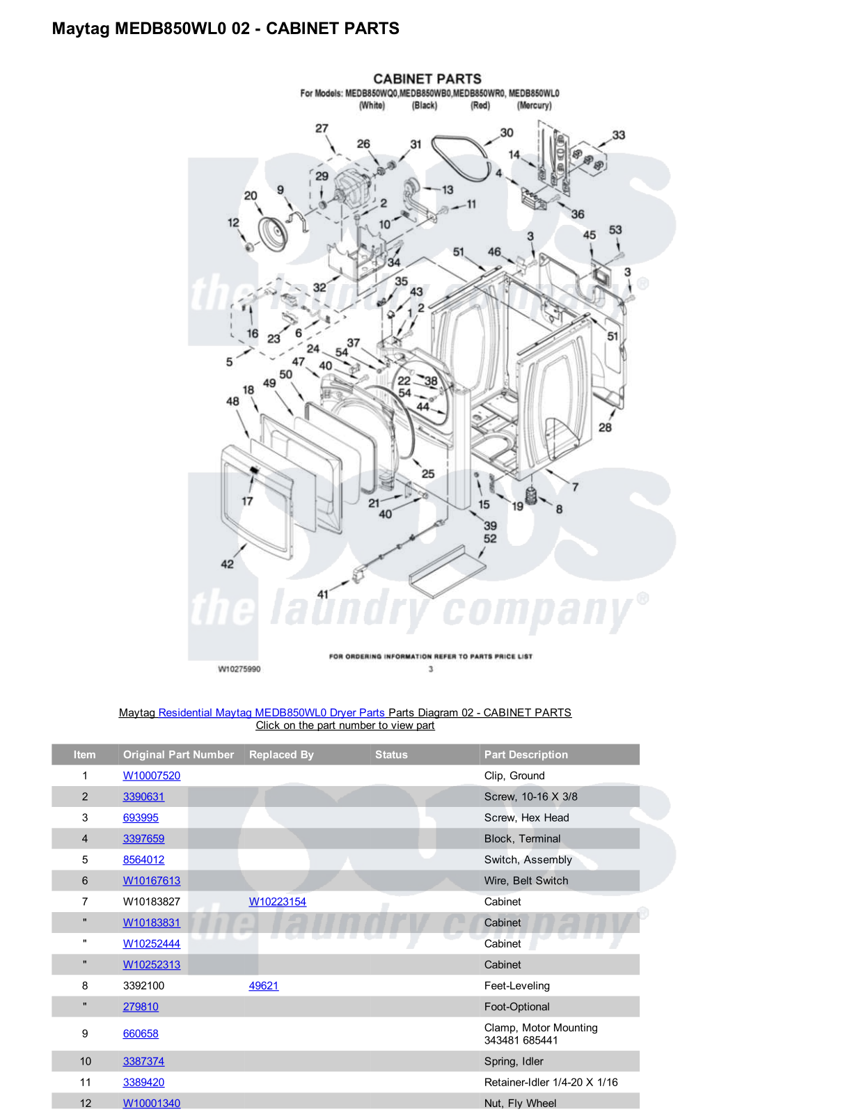 Maytag MEDB850WL0 Parts Diagram