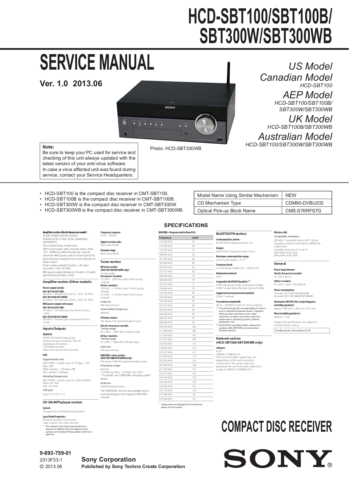Sony HCD-SBT100, HCD-SBT300W, WB Schematic
