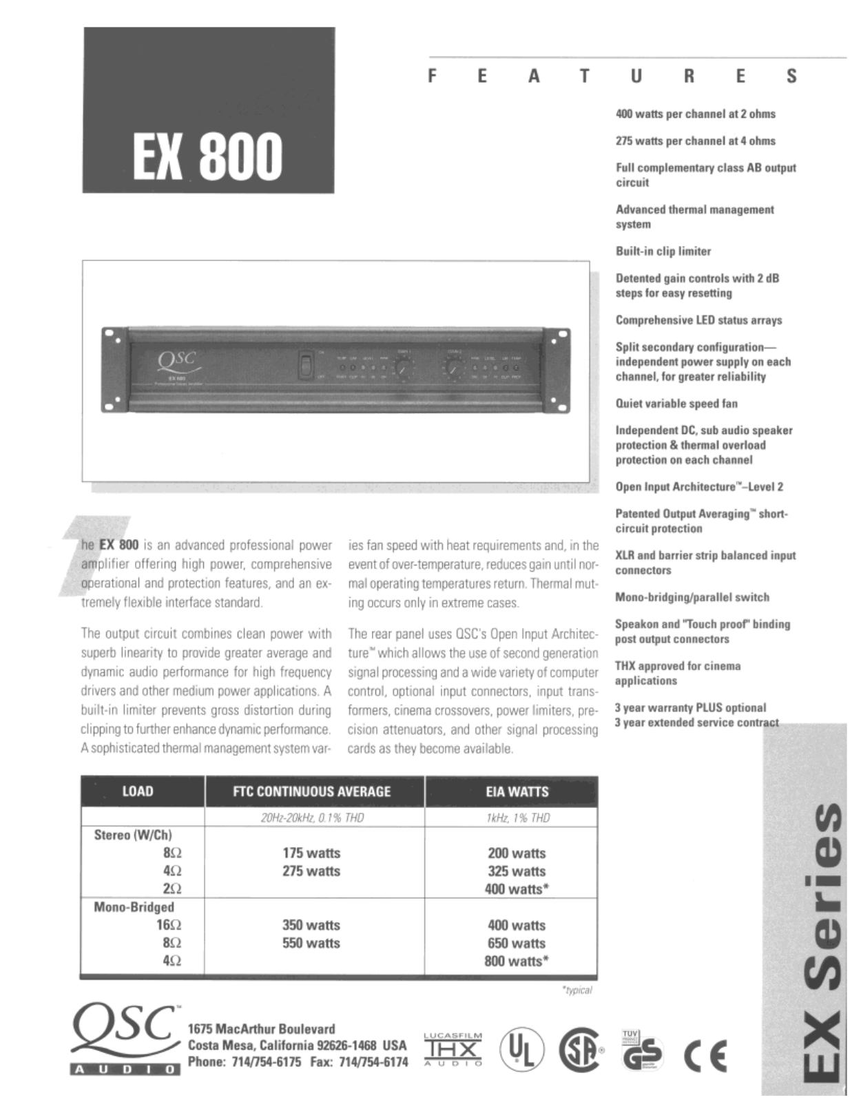 QSC Audio EX 800 User Manual