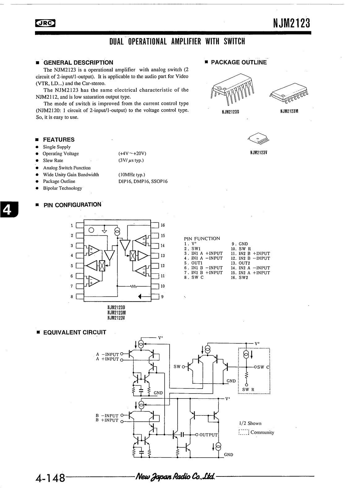 JRC NJM2123V, NJM2123M, NJM2123D Datasheet