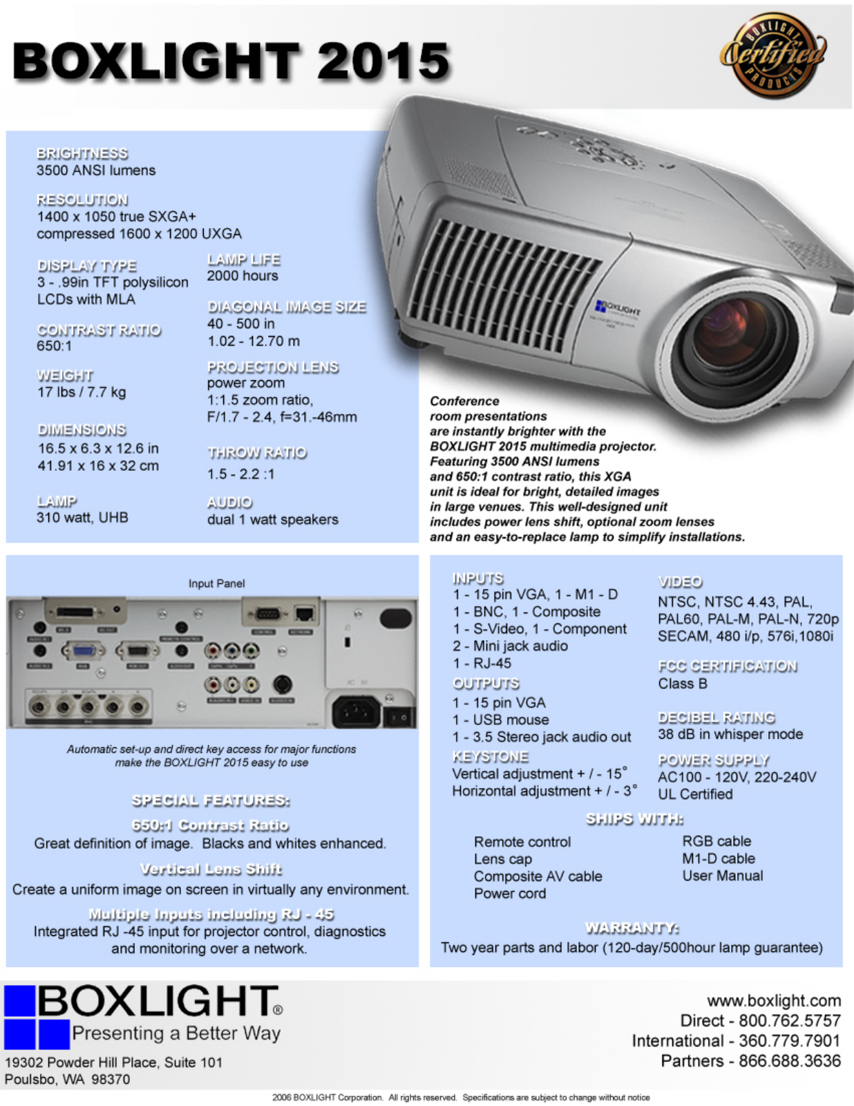 Boxlight 2015 Product Sheet