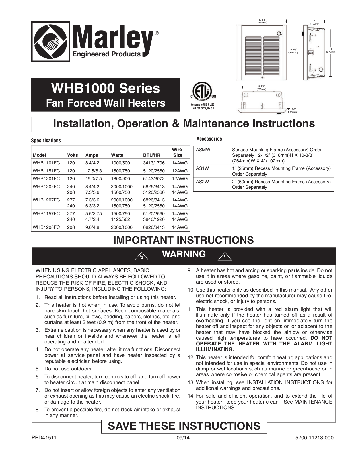 Marley WHB1000 Instructions Manual