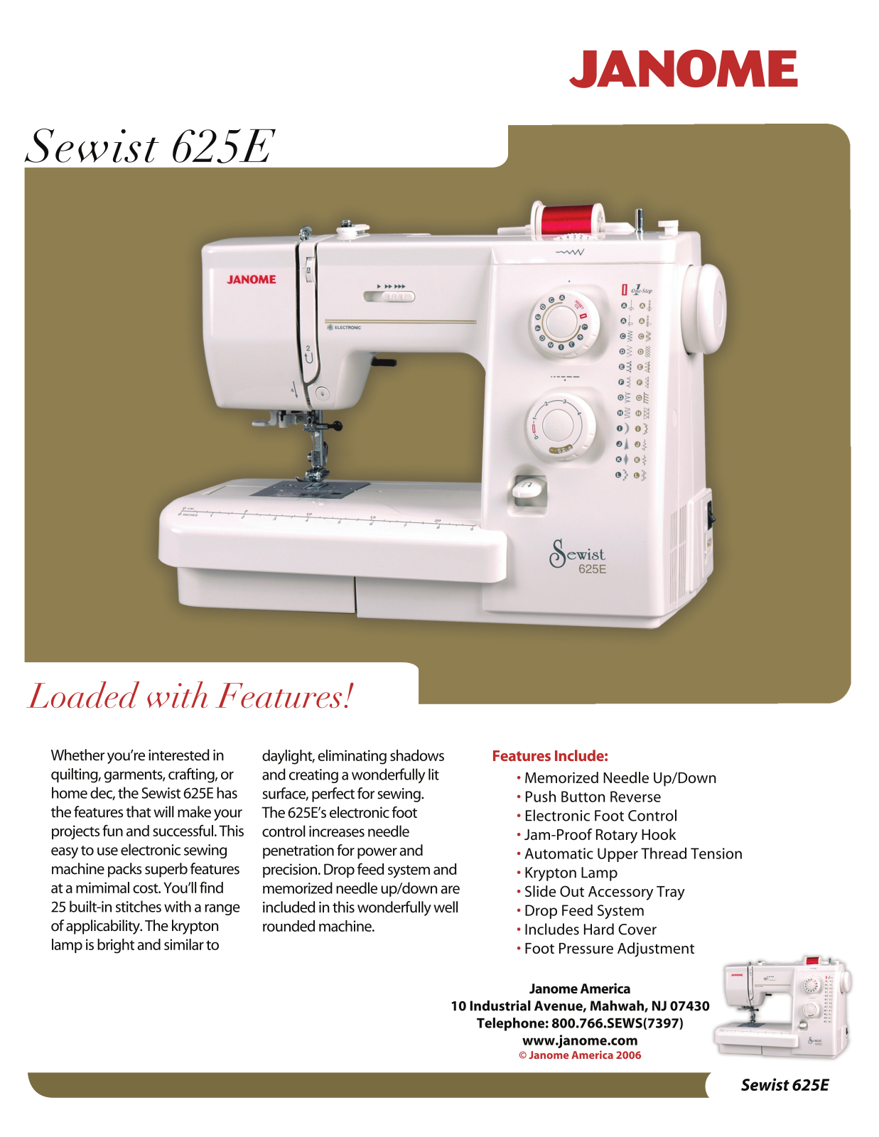 Janome SEWIST 625E User Manual