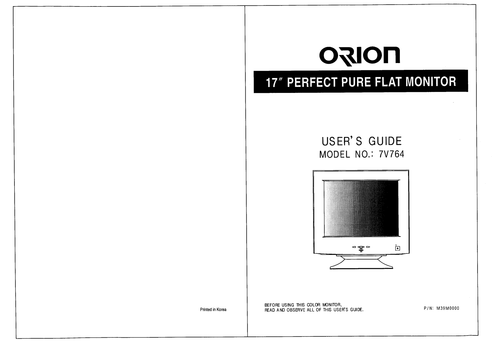 Orion Electric Co 7V764 Users manual