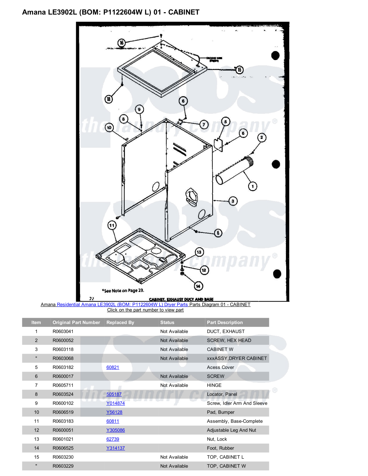 Amana LE3902L Parts Diagram