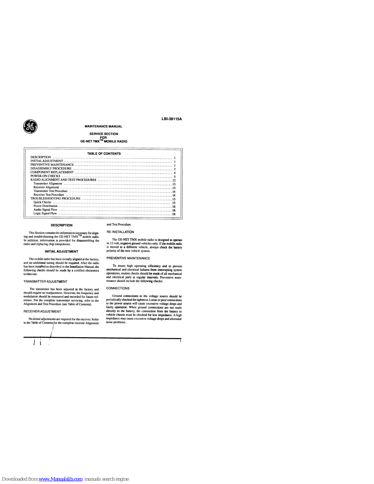 GE GE-NET TMX Maintenance Manual