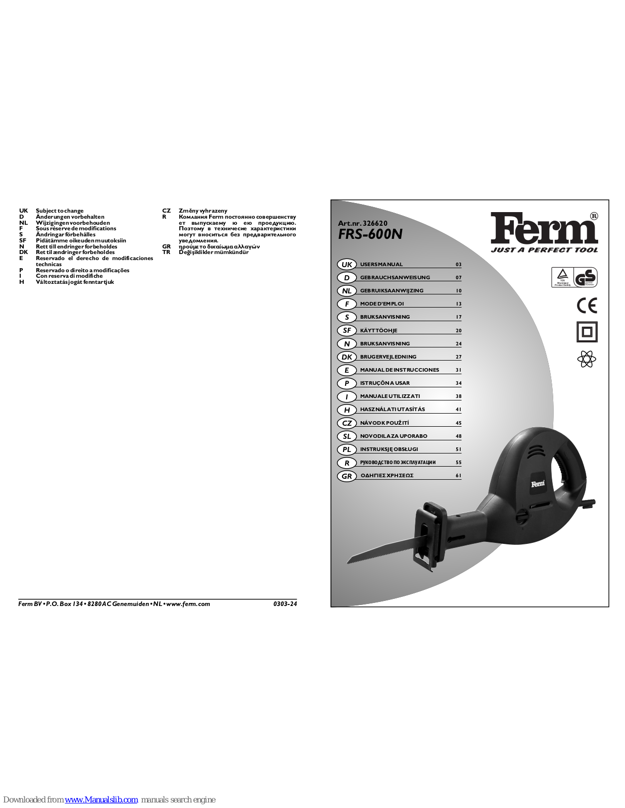 Ferm FRS-600N User Manual