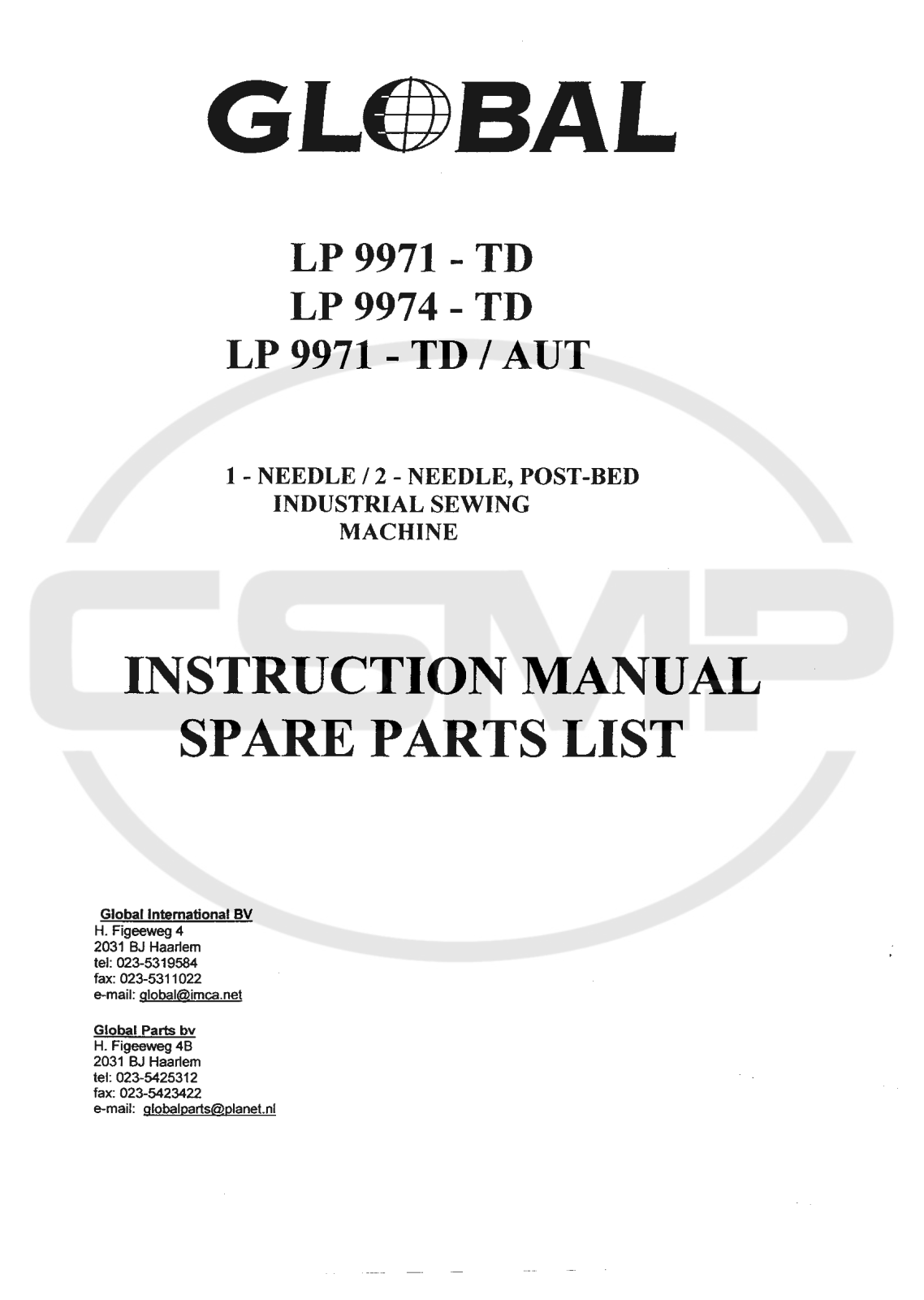 Global LP9971-TD, LP9974-TD, LP9971-TD/AUT Parts Book