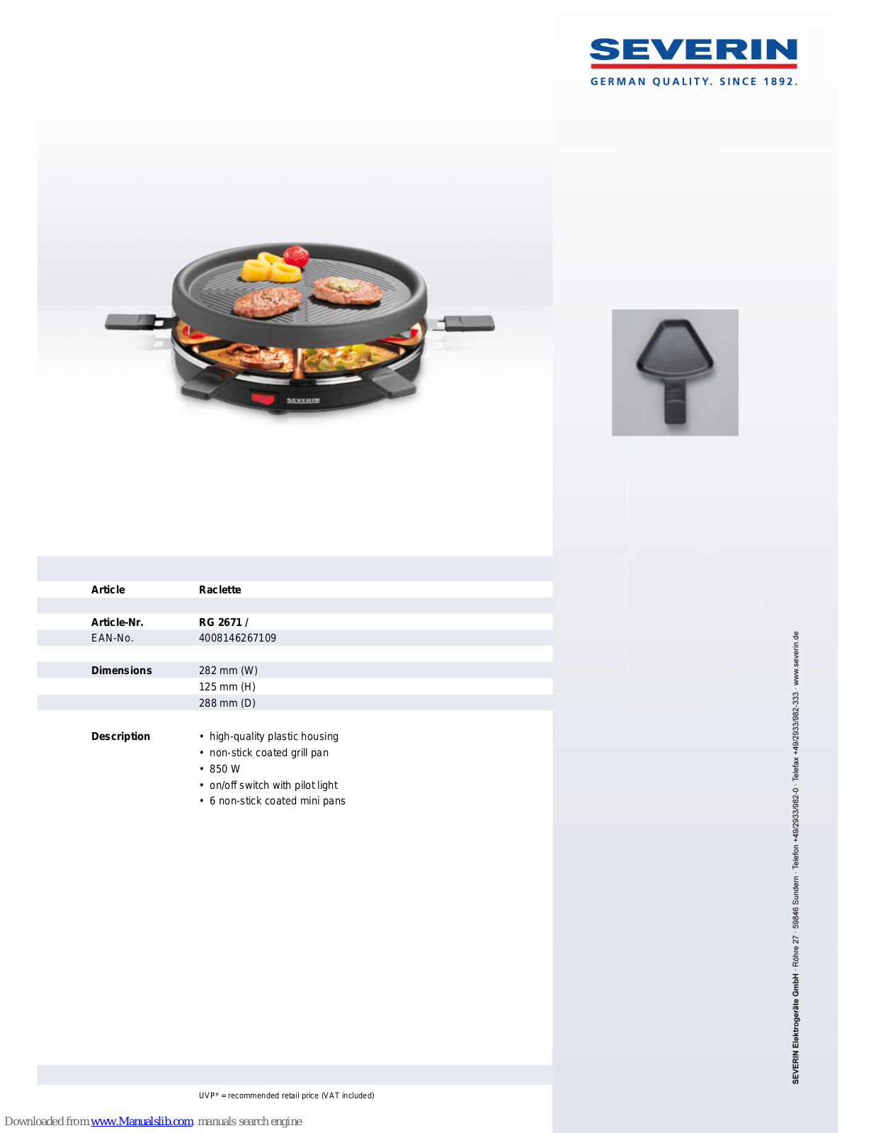 SEVERIN RG 2671,RG 2671 Dimensions
