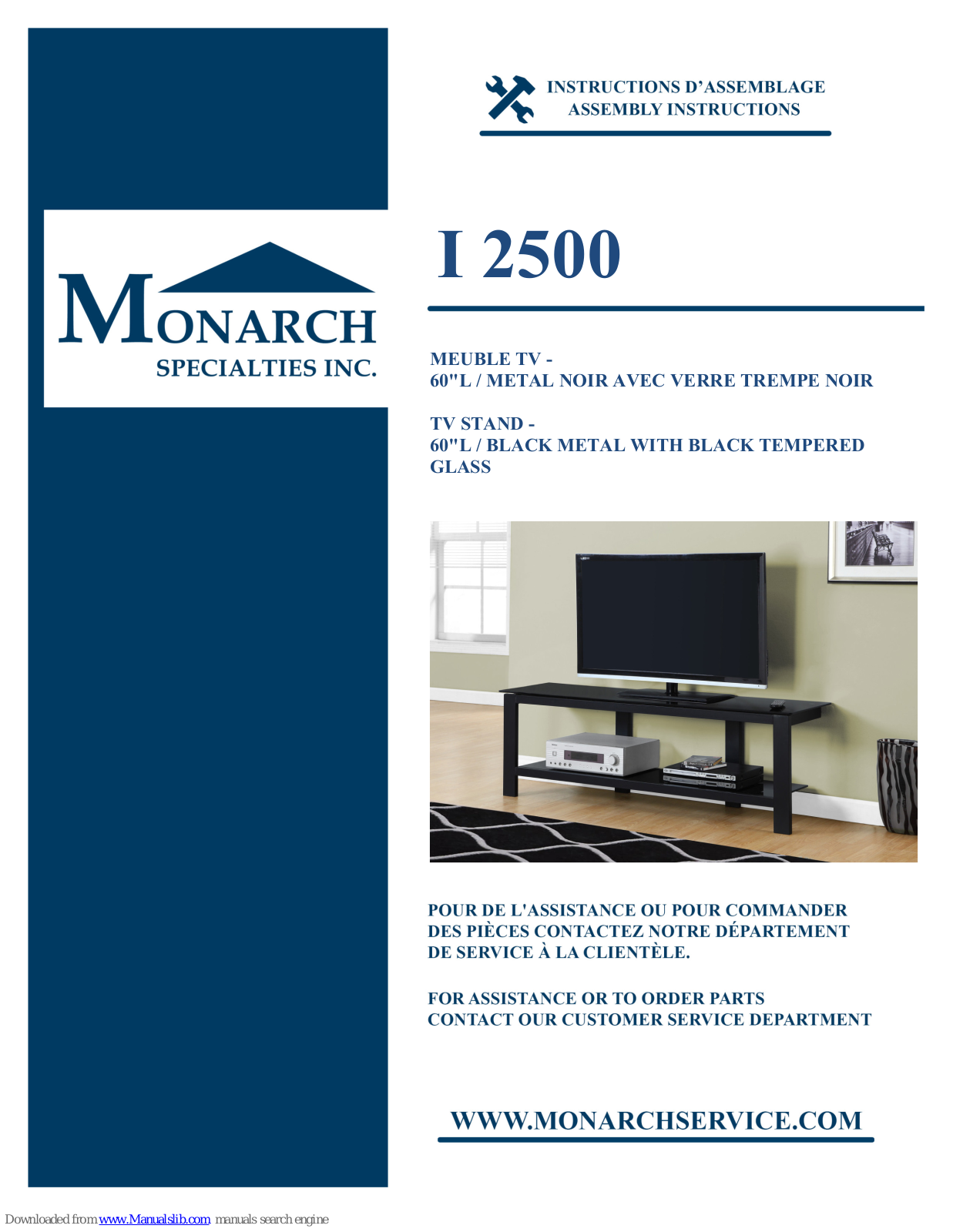 Monarch Specialties I 2500 Assembly Instructions Manual