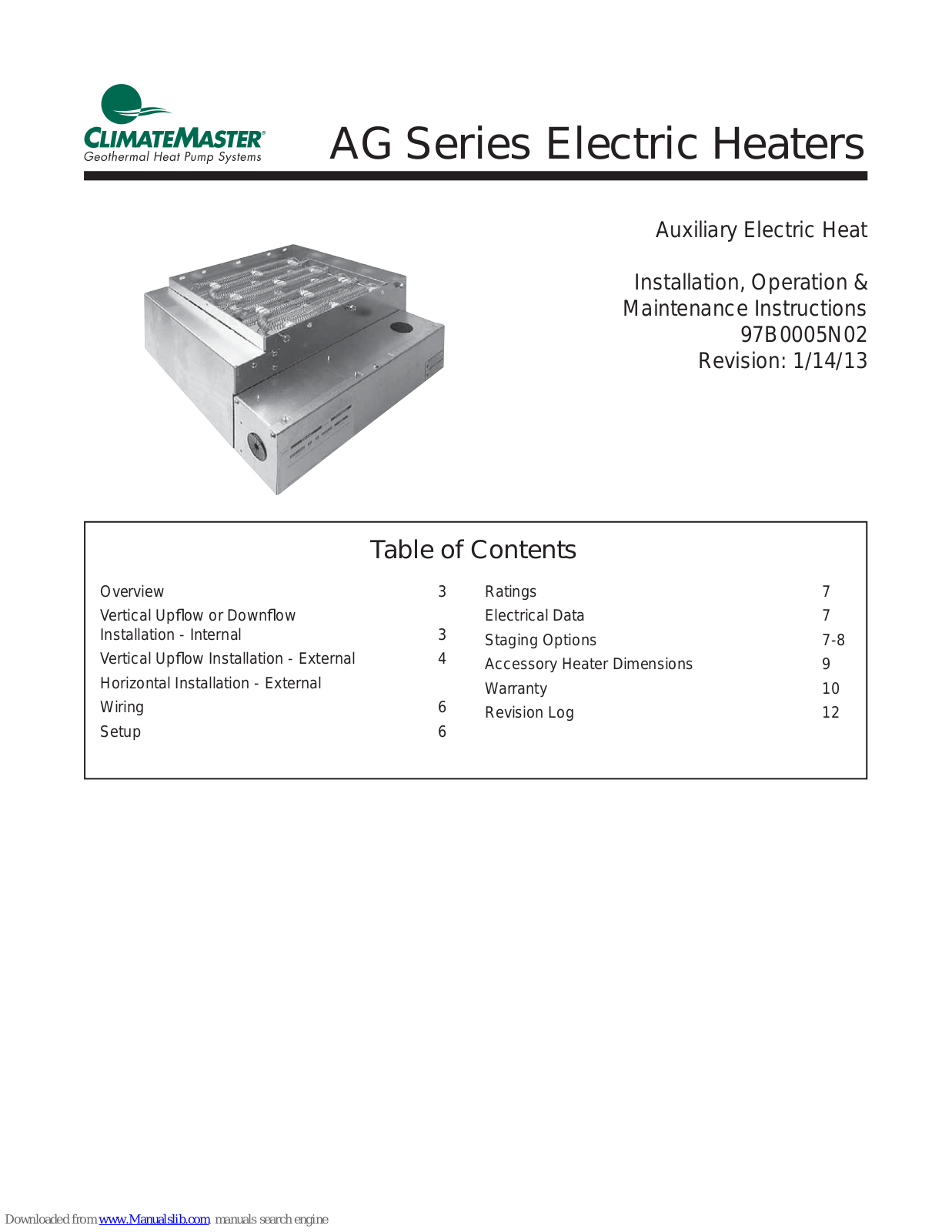 ClimateMaster AG Series, AGM4A, AGM5A, AGM8A, AGM10A Operating And Maintenance Instructions Manual