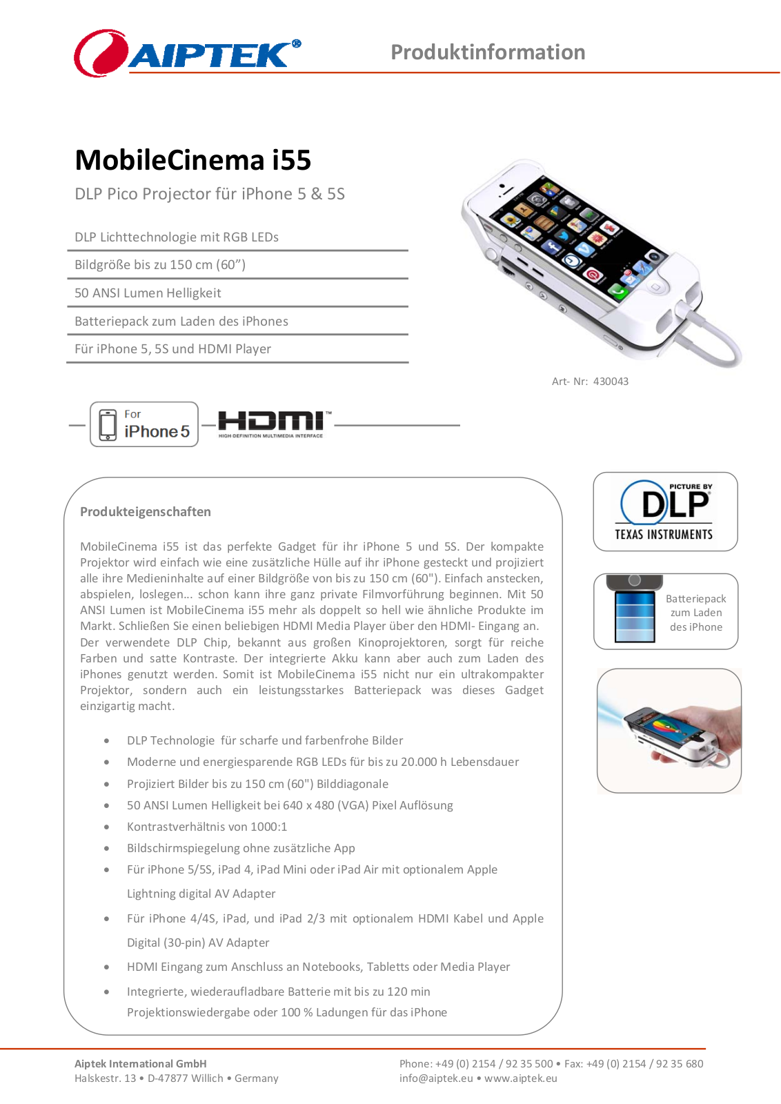 Aiptek MobileCinema i55 User manual