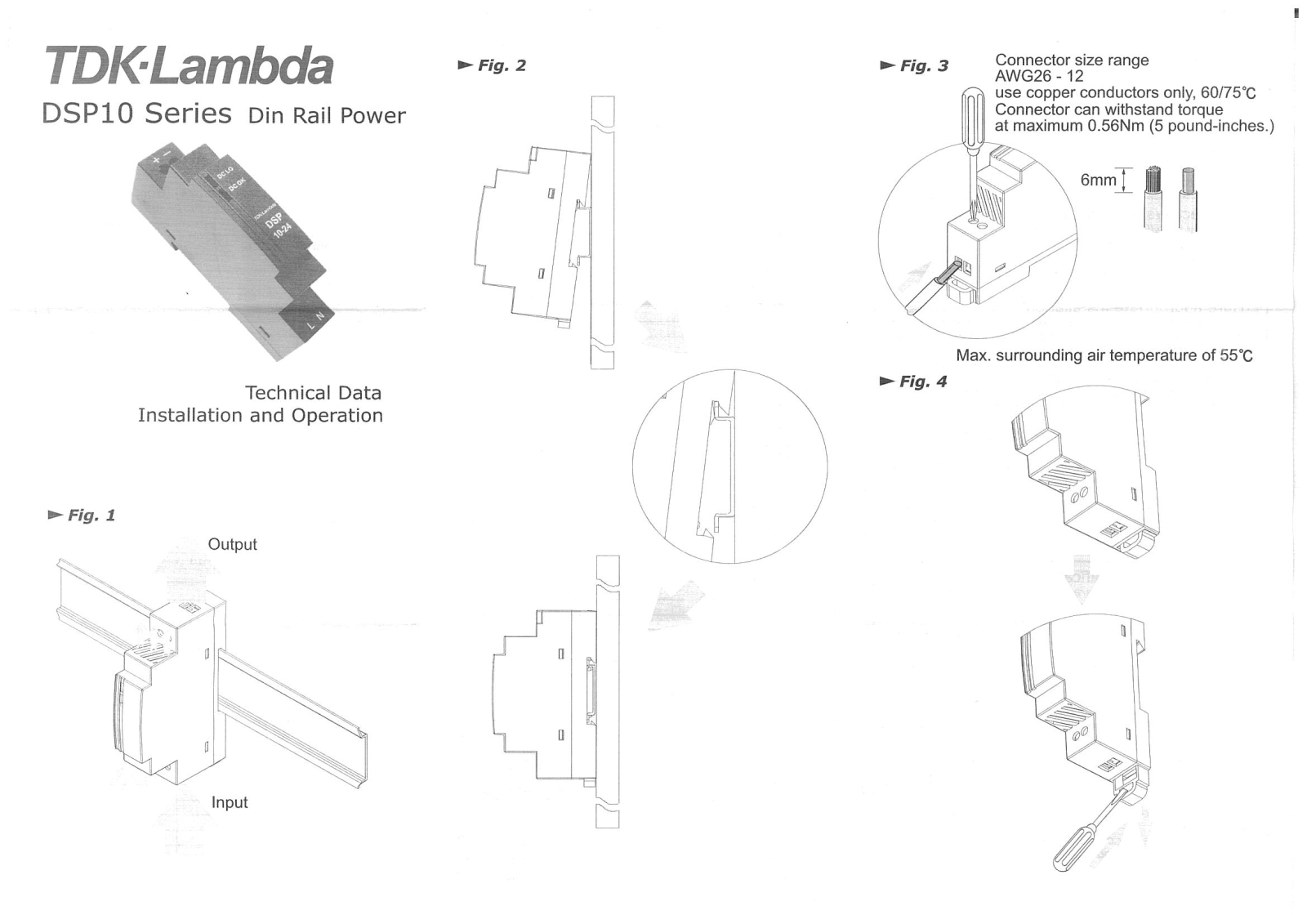 TDK-Lambda DSP10-05, DSP10-12, DSP10-15, DSP10-24 Technical Data/Installation and Operation