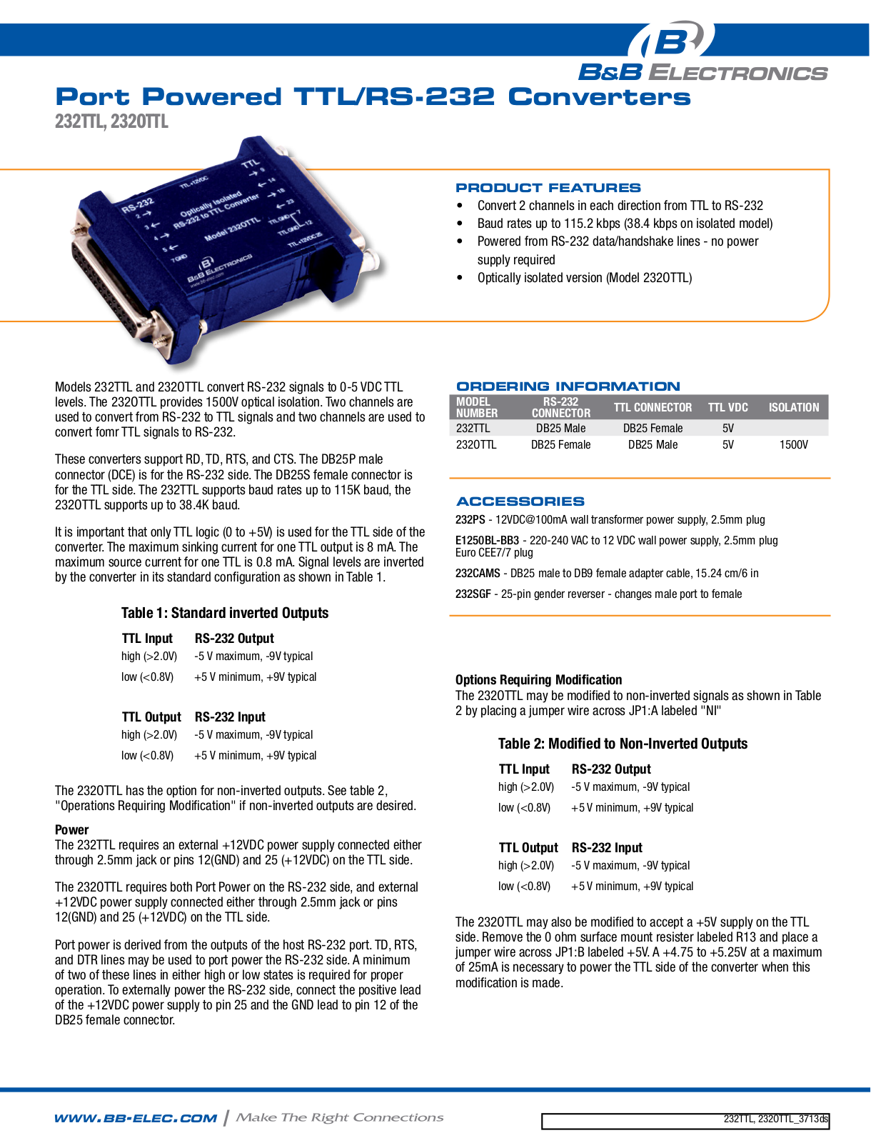 B&B Electronics 232TTL Datasheet