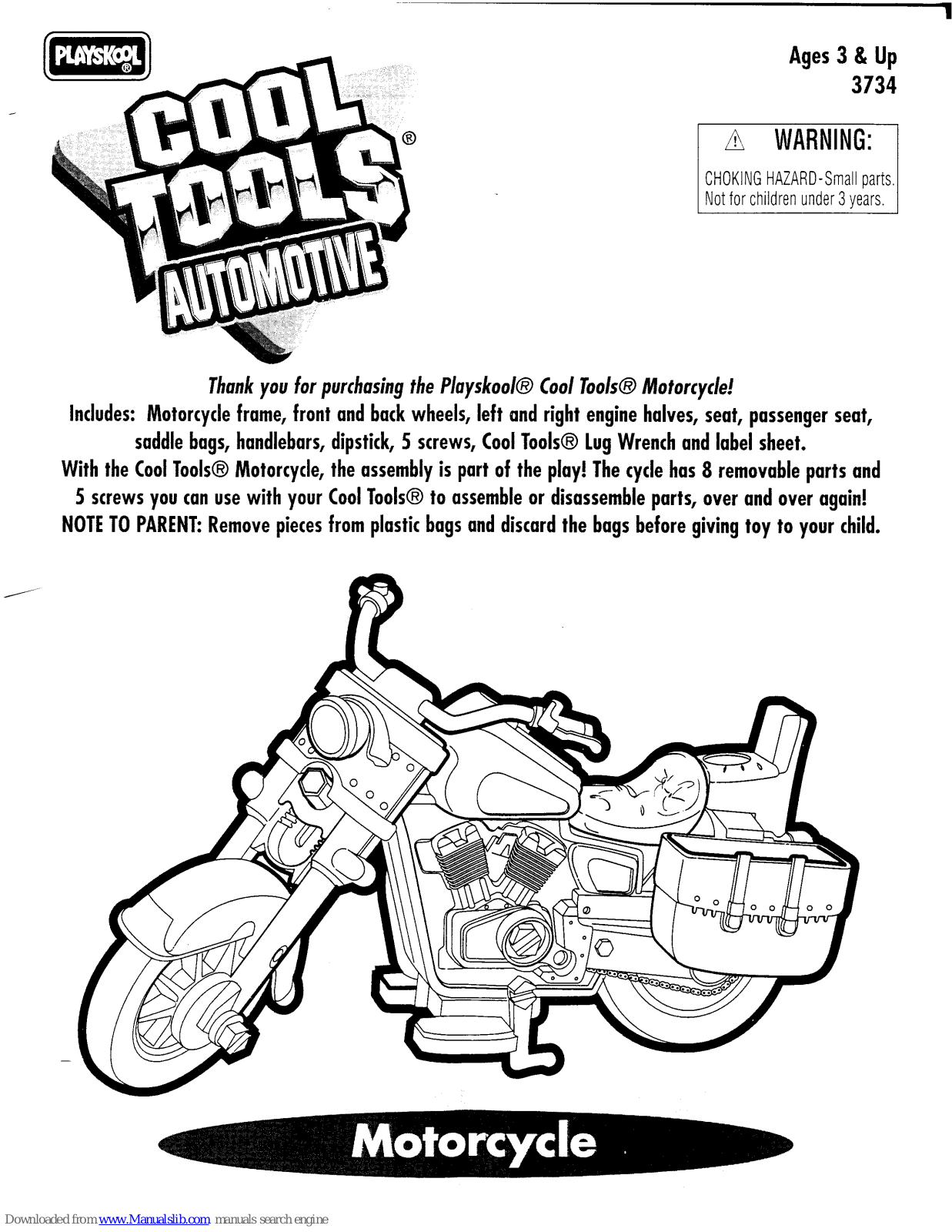 Playskool Automotive Motorcycle, Cool Tools Automotive Motorcycle, 3734 Instructions Manual