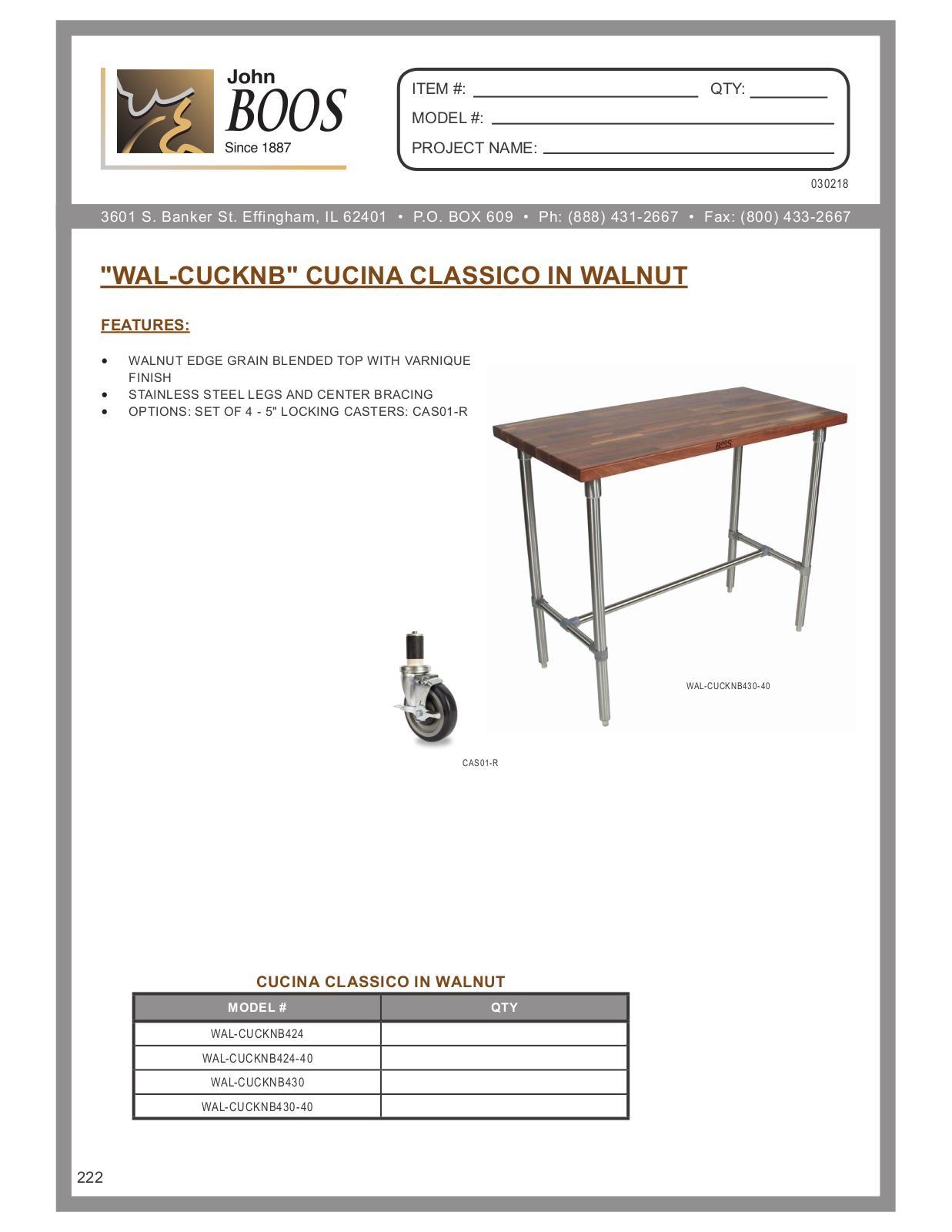 John Boos JB1399 Specifications - ManualMachine.com