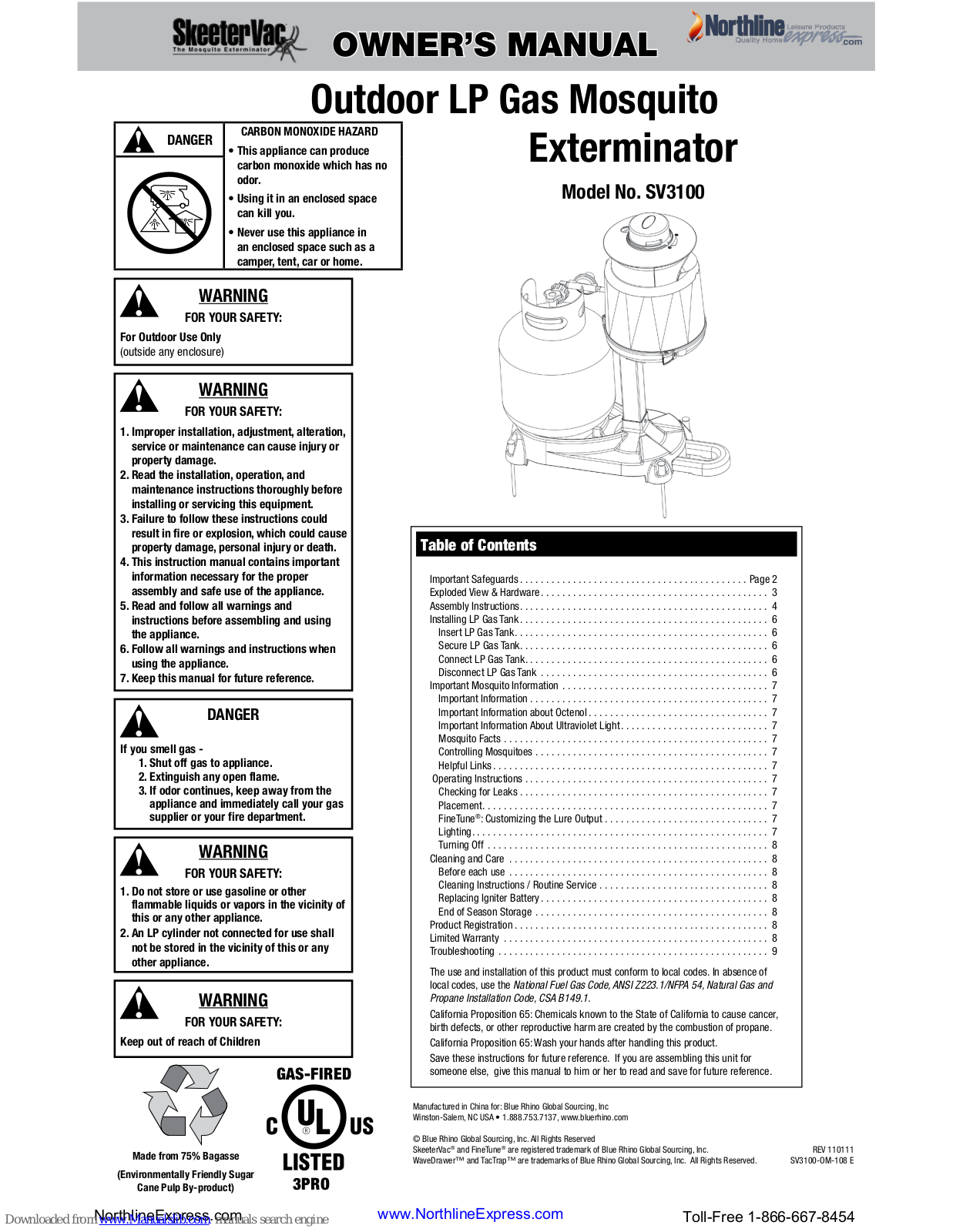 Blue Rhino SkeeterVac SV3100 Owner's Manual