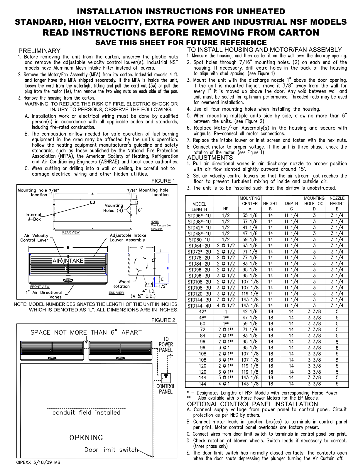 Mars NSF-72-2N, 72 Installation  Manual