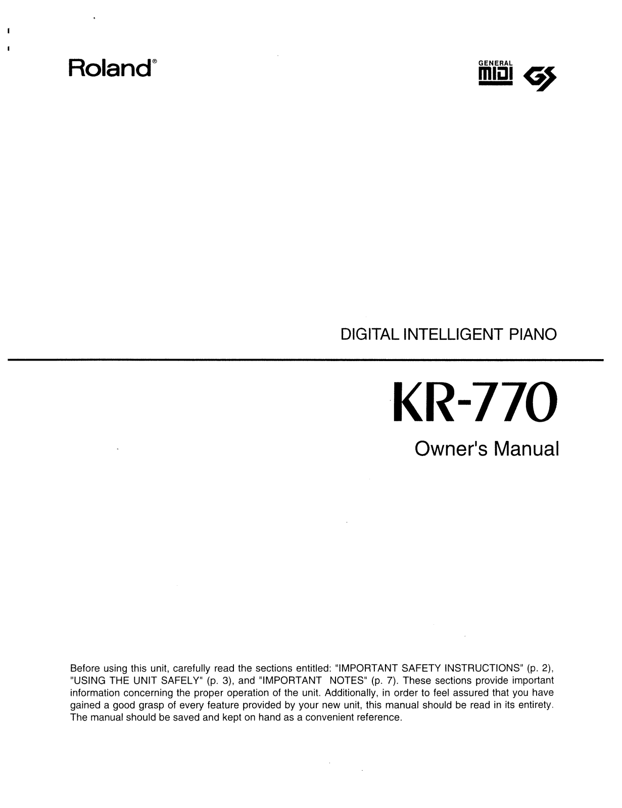 Roland KR 770 Service Manual