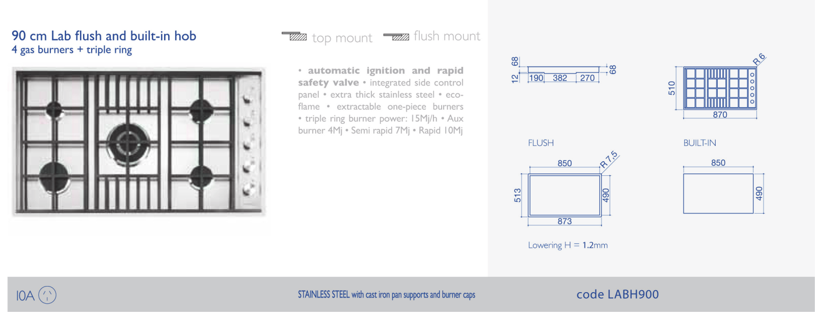 Barazza LABH900NG Specifications Sheet