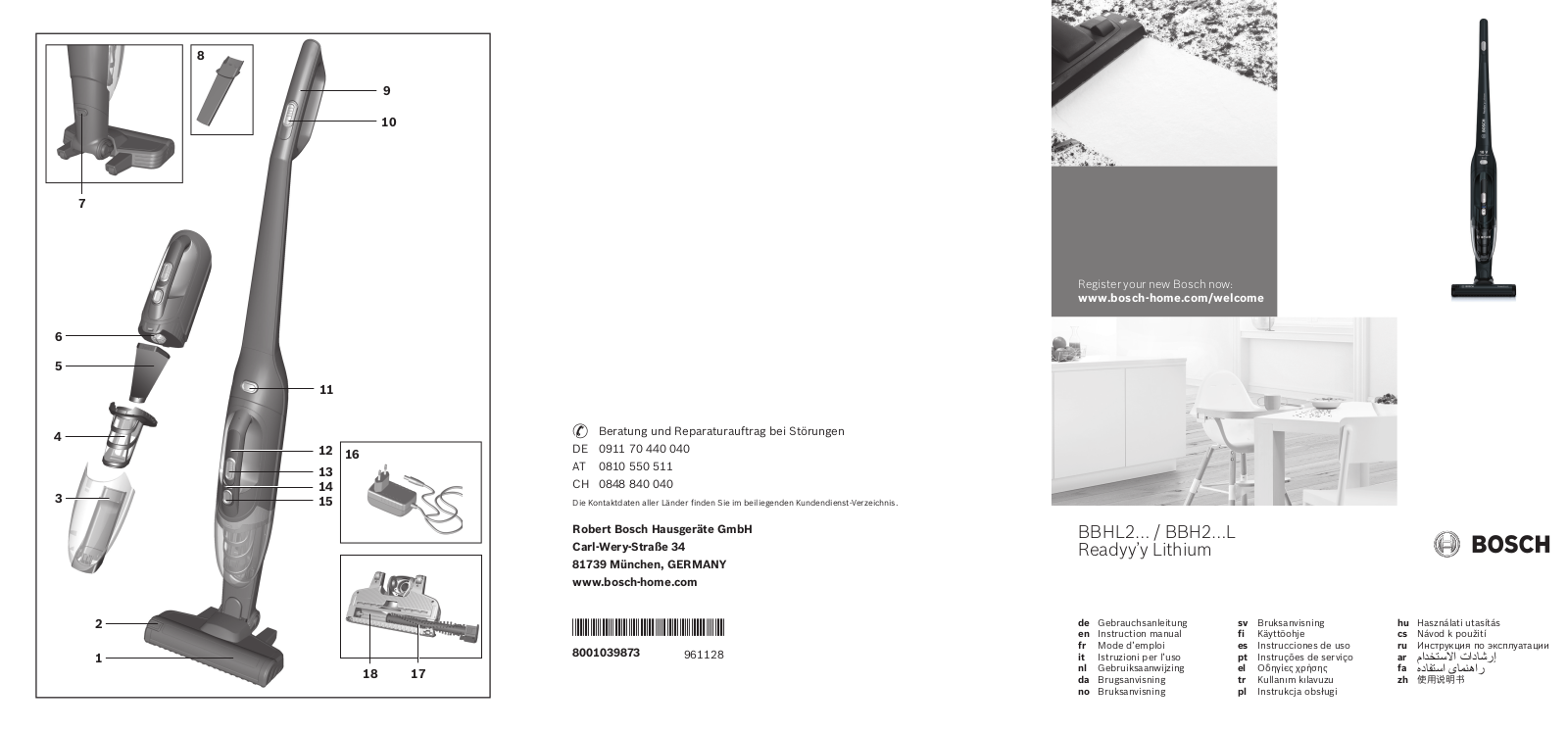 Bosch BBHL21435 Operating Instructions