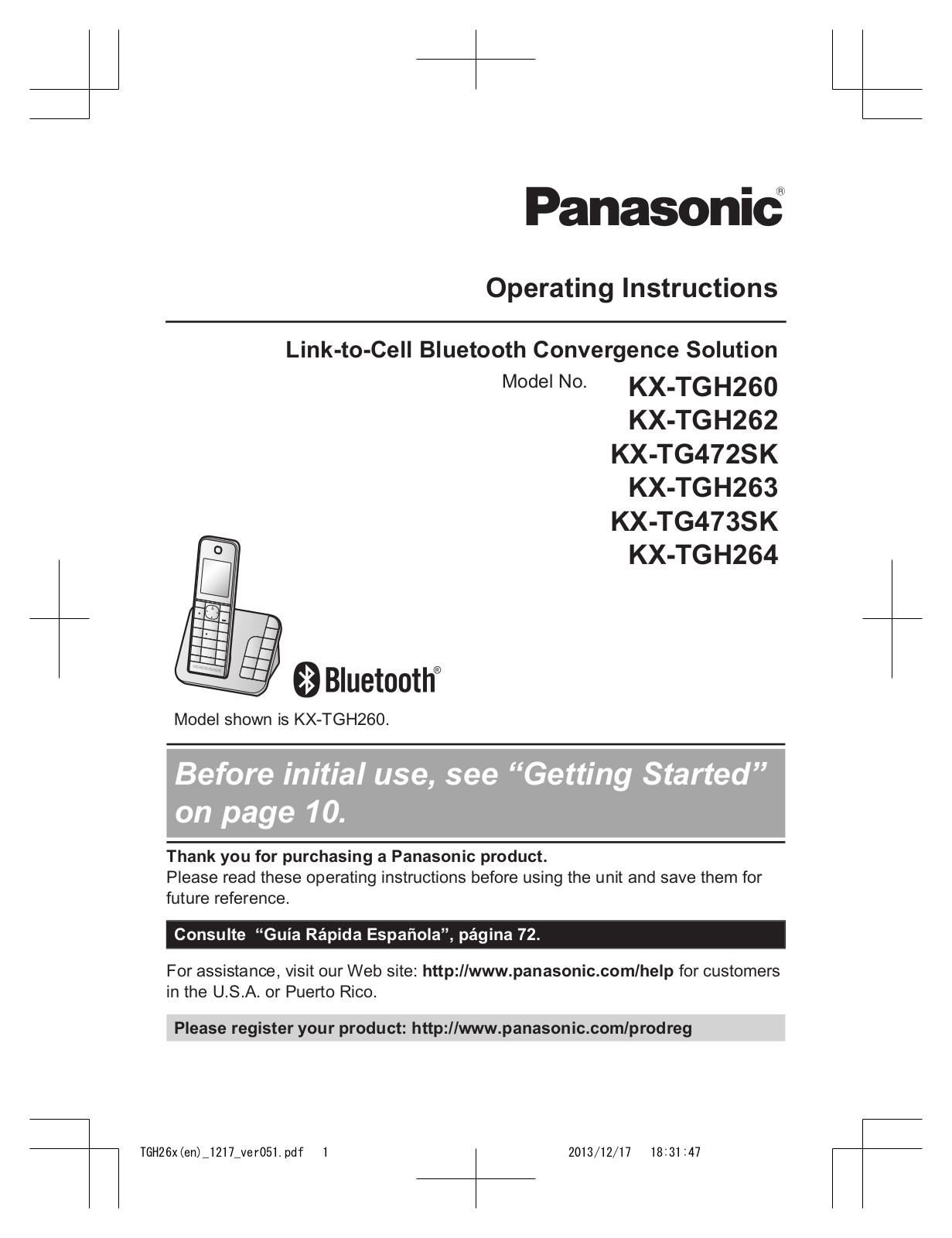Panasonic of North America 96NKX TGH260 User Manual