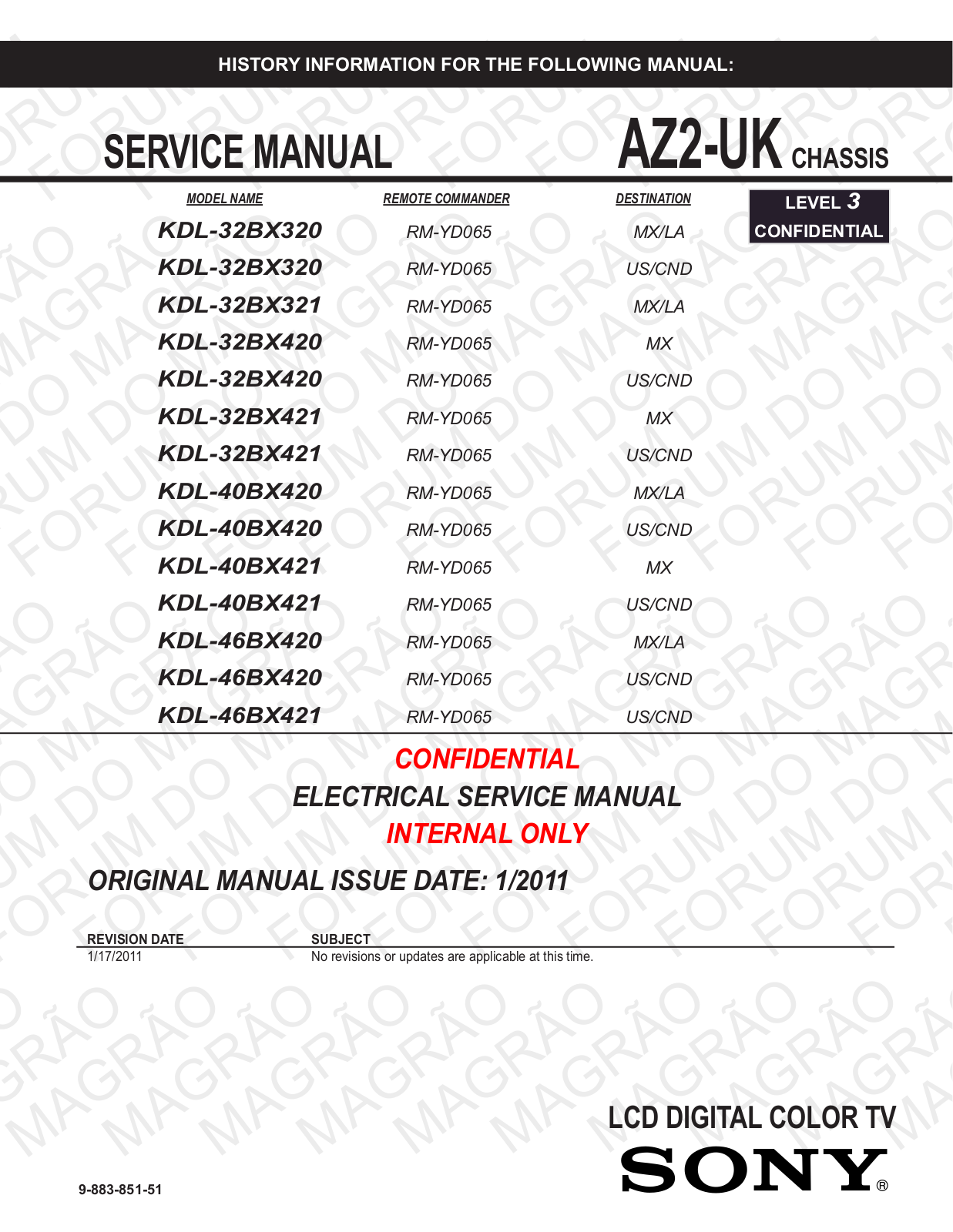 SONY KDL 32BX320 Service Manual