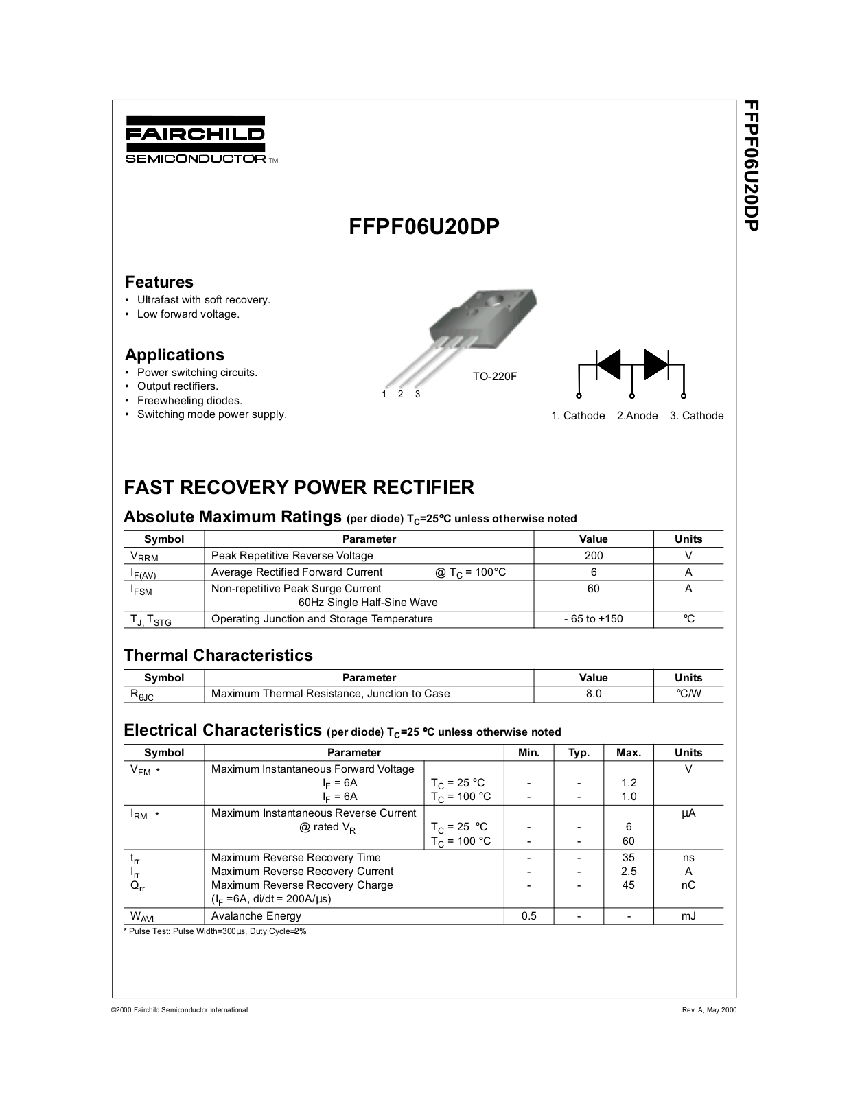 Fairchild Semiconductor FFPF06U20DP Datasheet