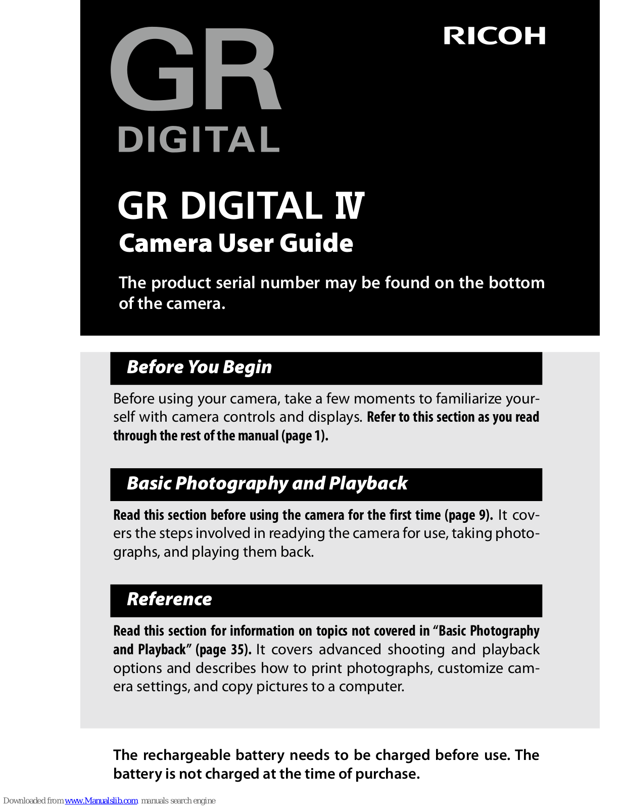 Ricoh GR DIGITAL M, GR DIGITAL IV User Manual