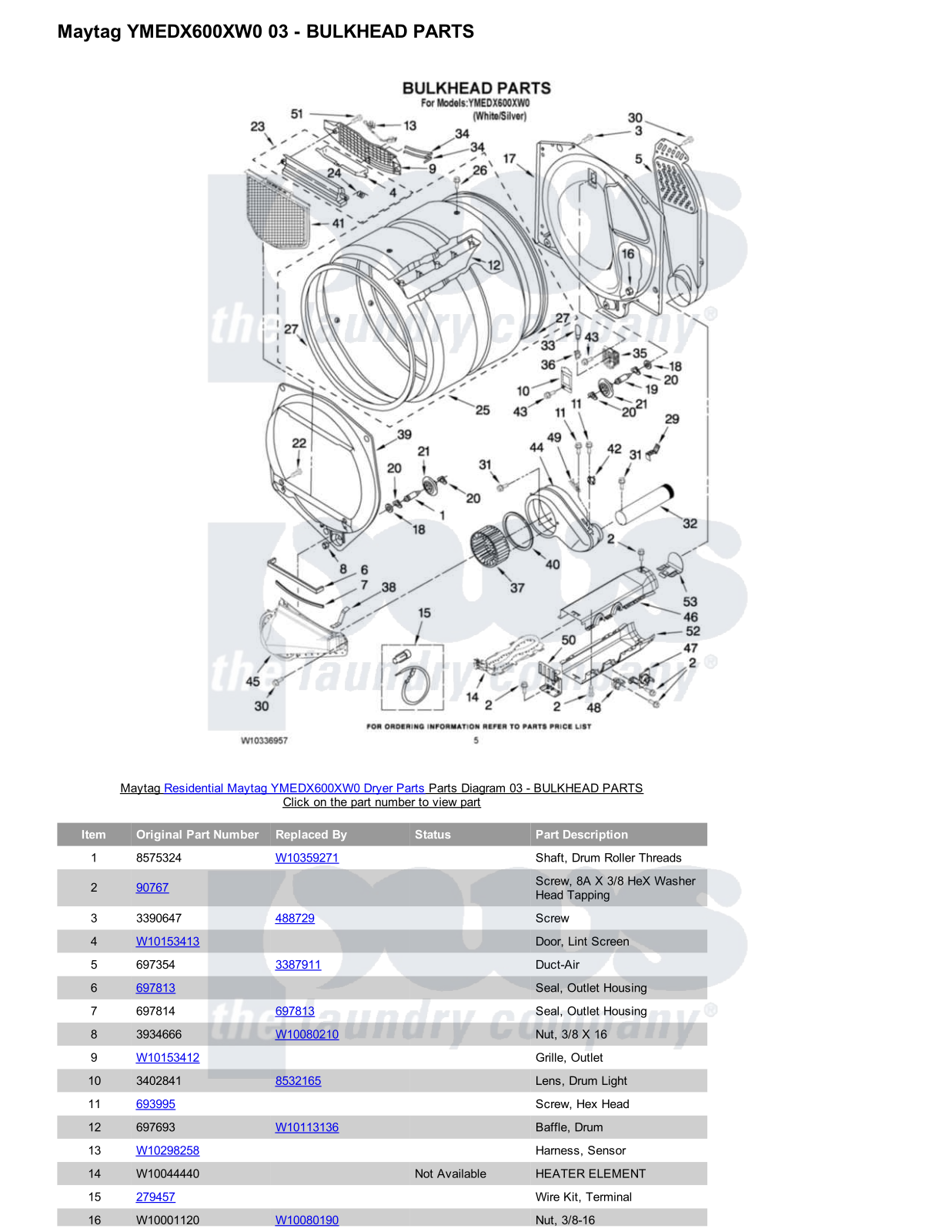 Maytag YMEDX600XW0 Parts Diagram