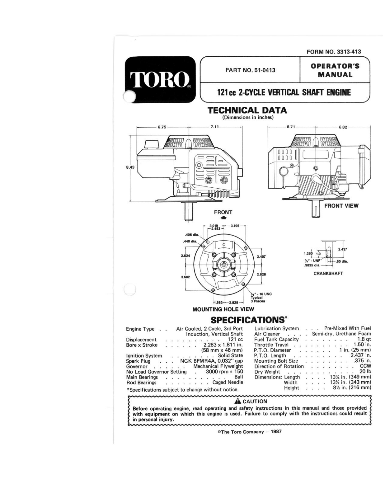 Toro 51-0413 Operator's Manual