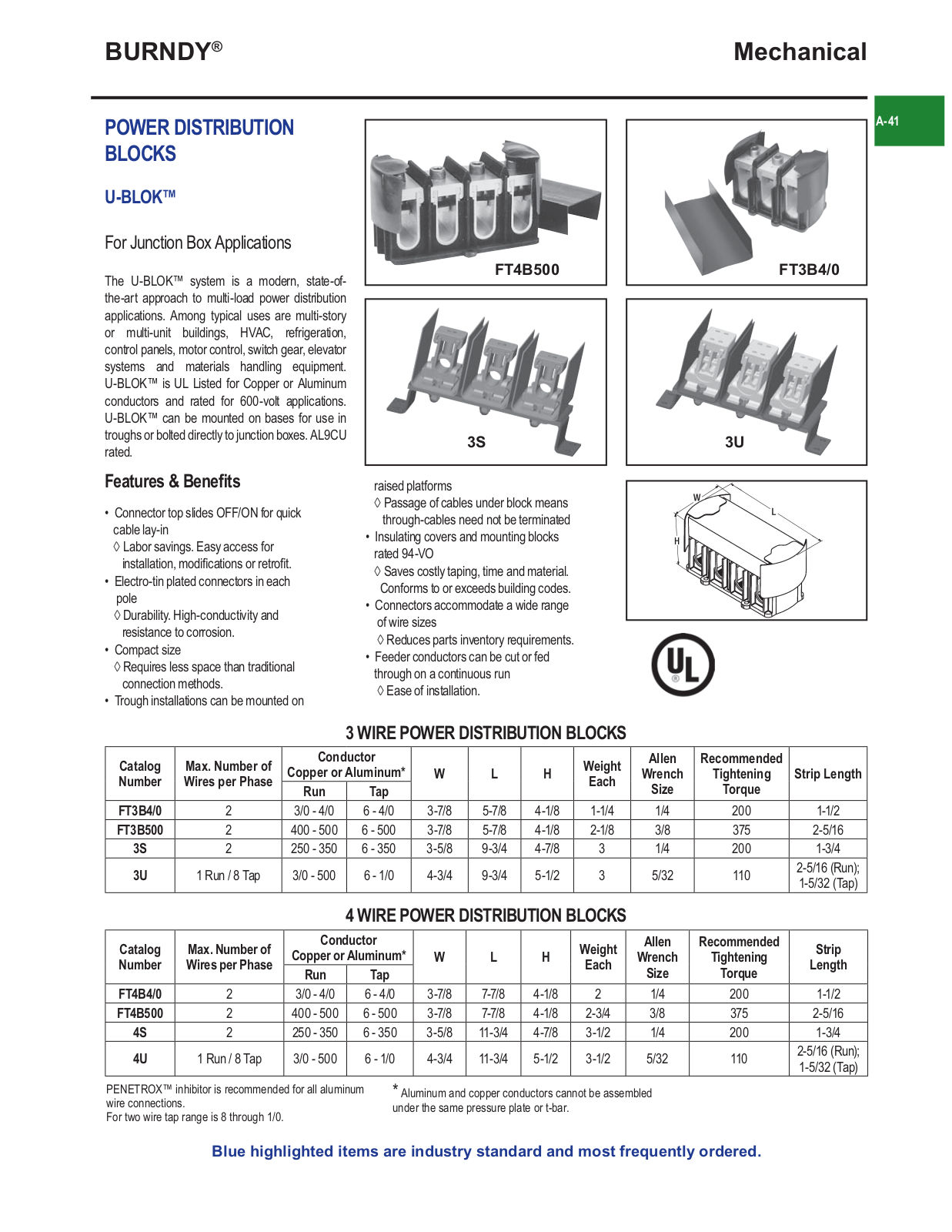 Burndy U-BLOK Catalog Page