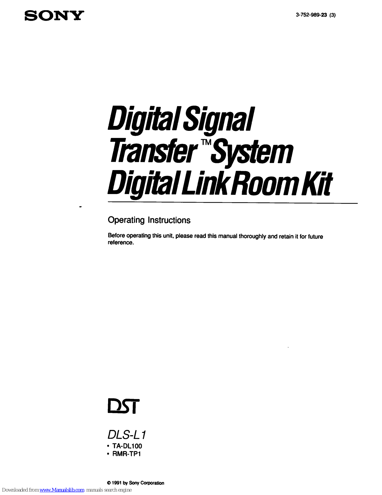 Sony RMR-TP1 Primary, TA-DL100, DLS-L1 User Manual