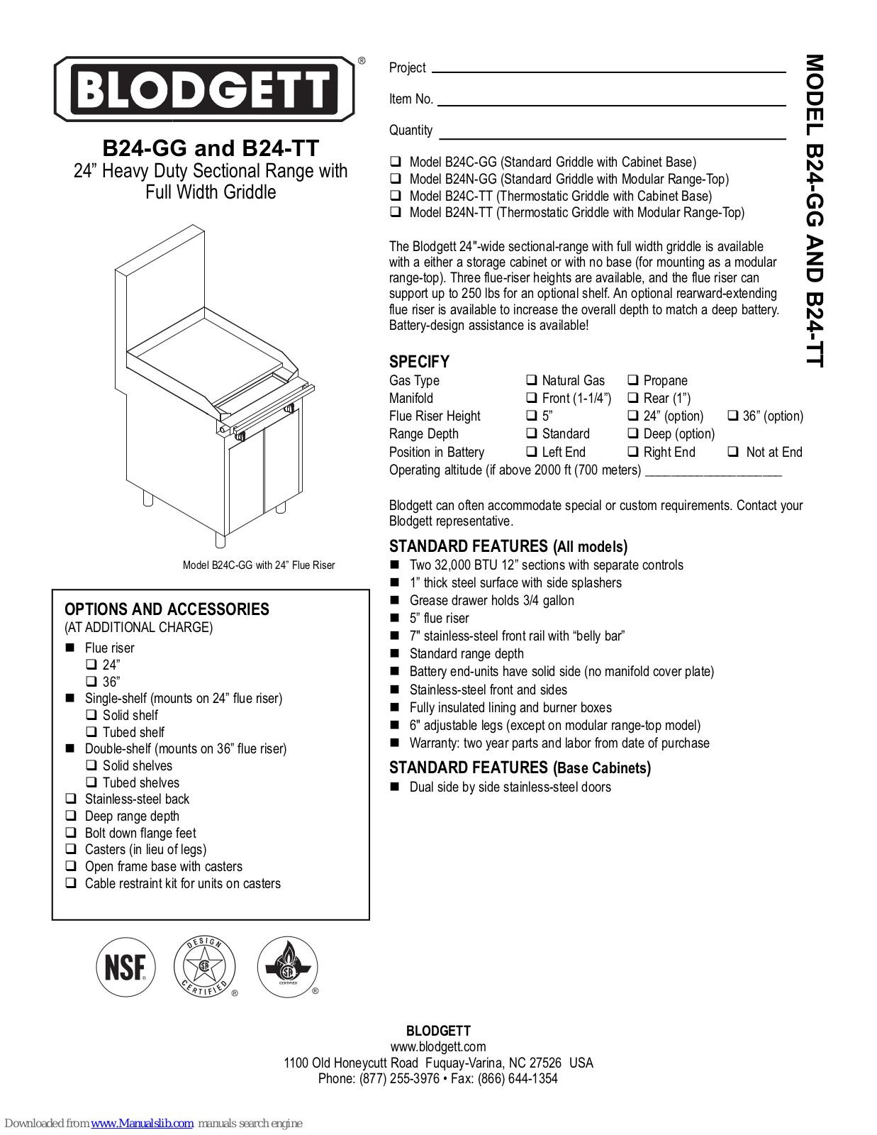 Blodgett B24C-TT, B24N-GG, B24N-TT, B24-GG, B24-TT Specifications