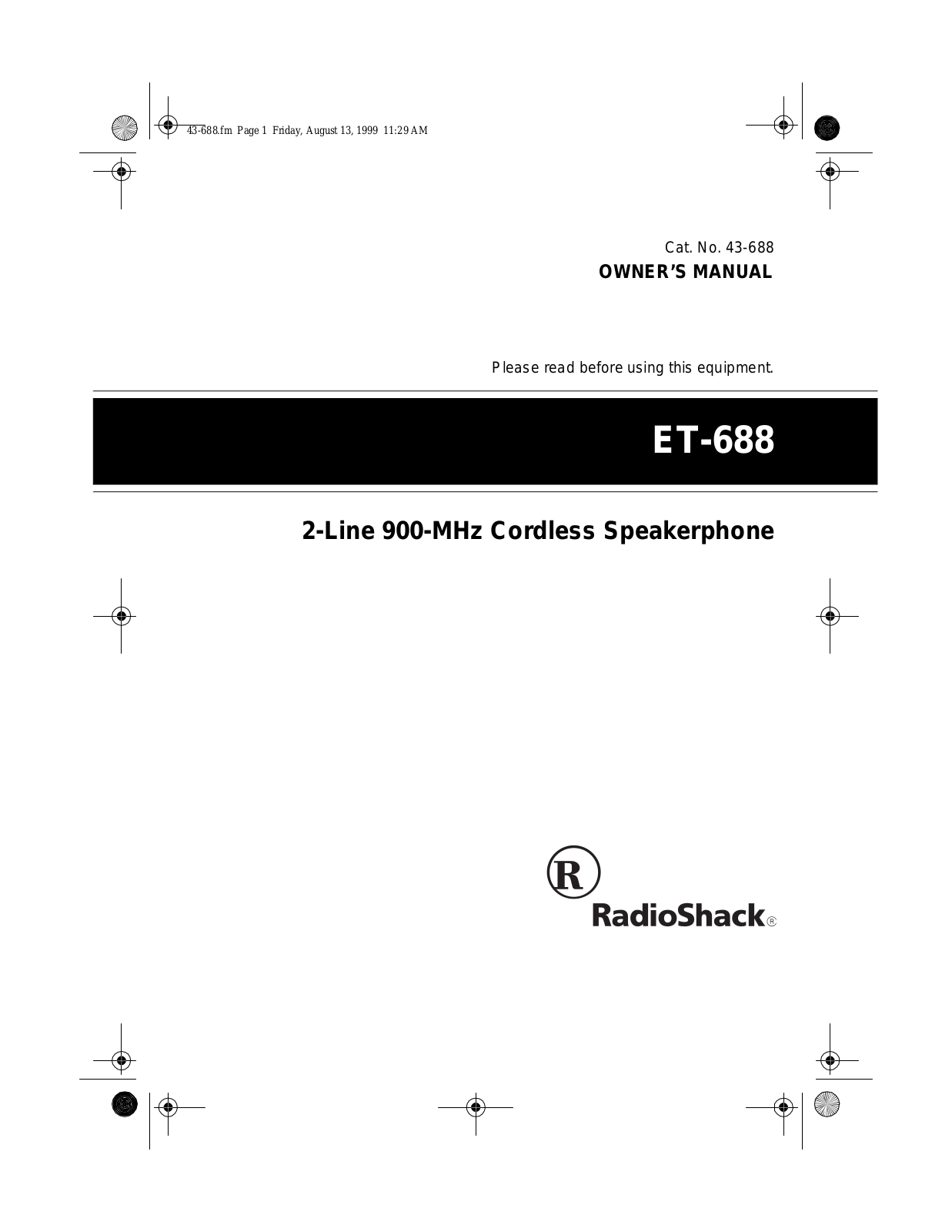 Radio Shack ET-688 User Manual