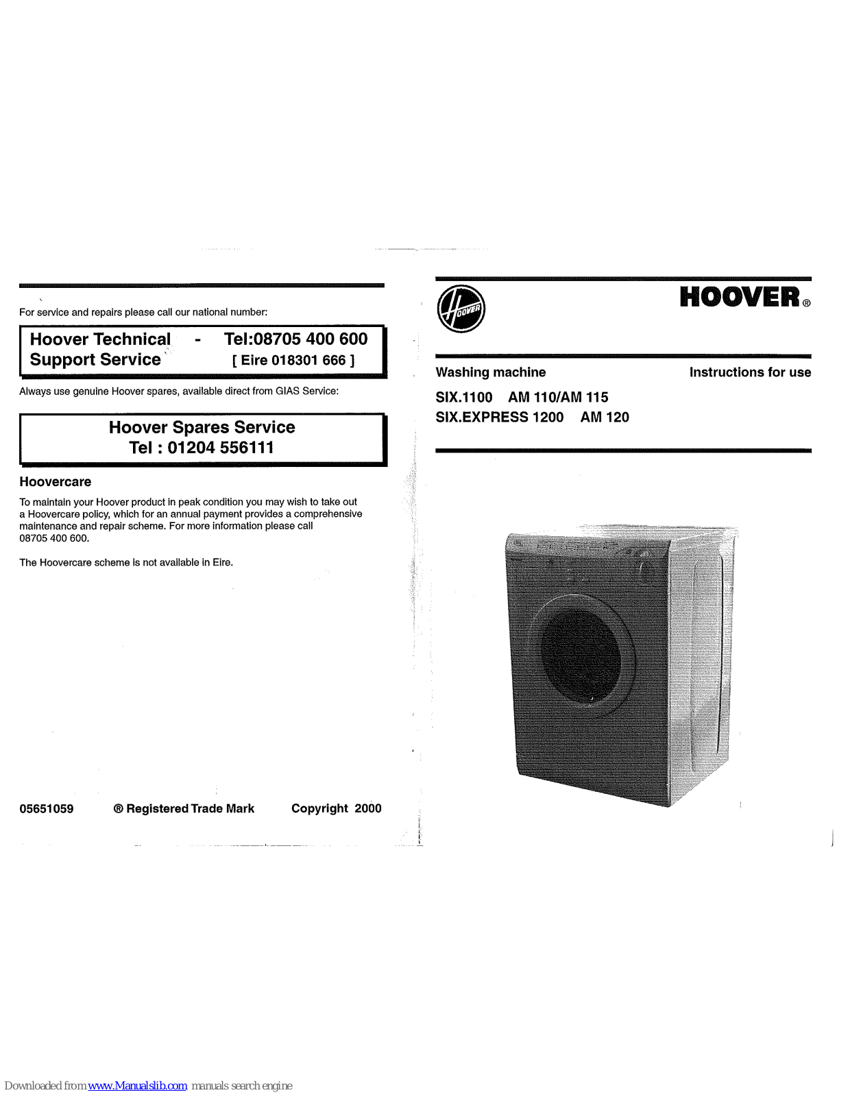 Hoover Six.1100 AM 110, Six.Express 1200 AM 120 Instructions For Use Manual