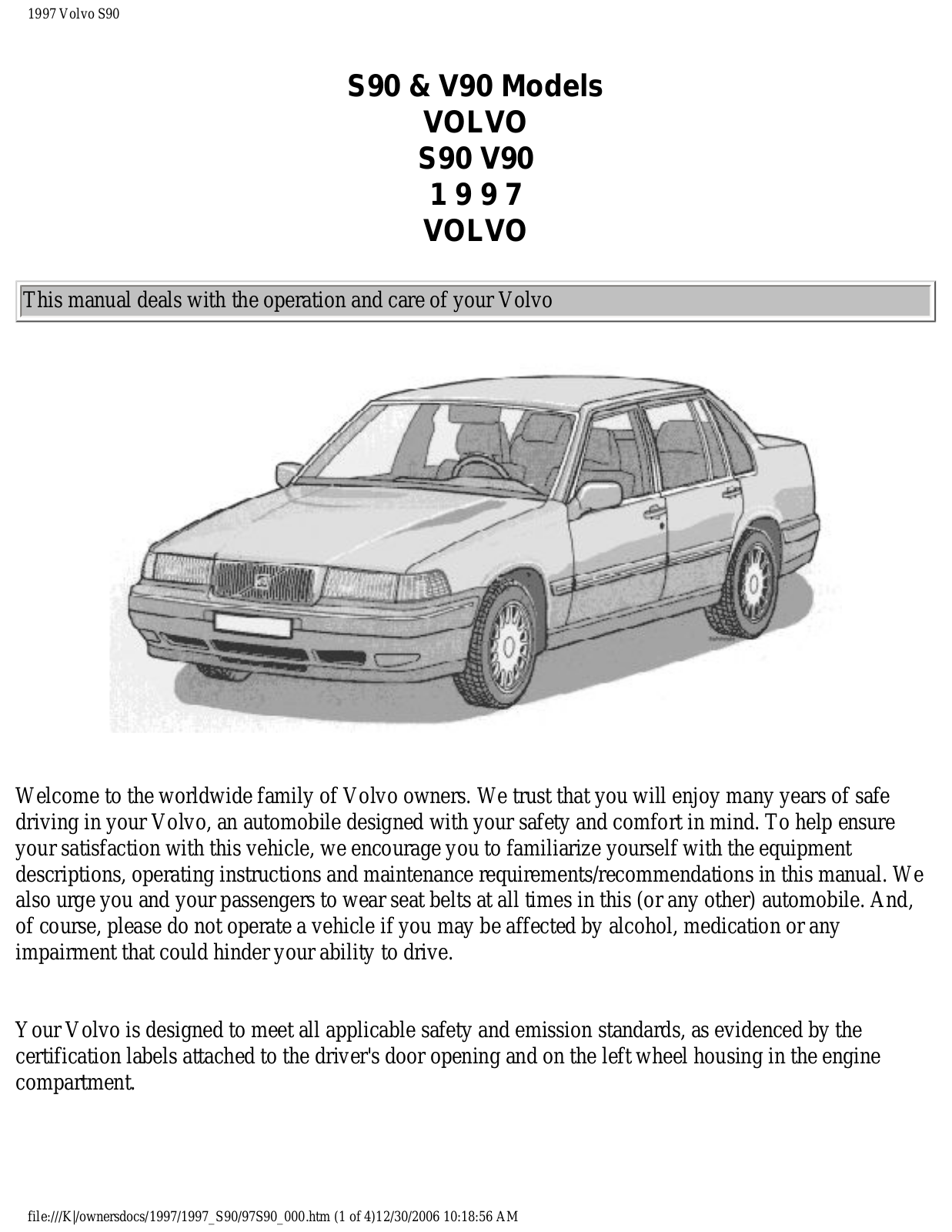 Volvo S90 1997, V90 1997 Owner Manual