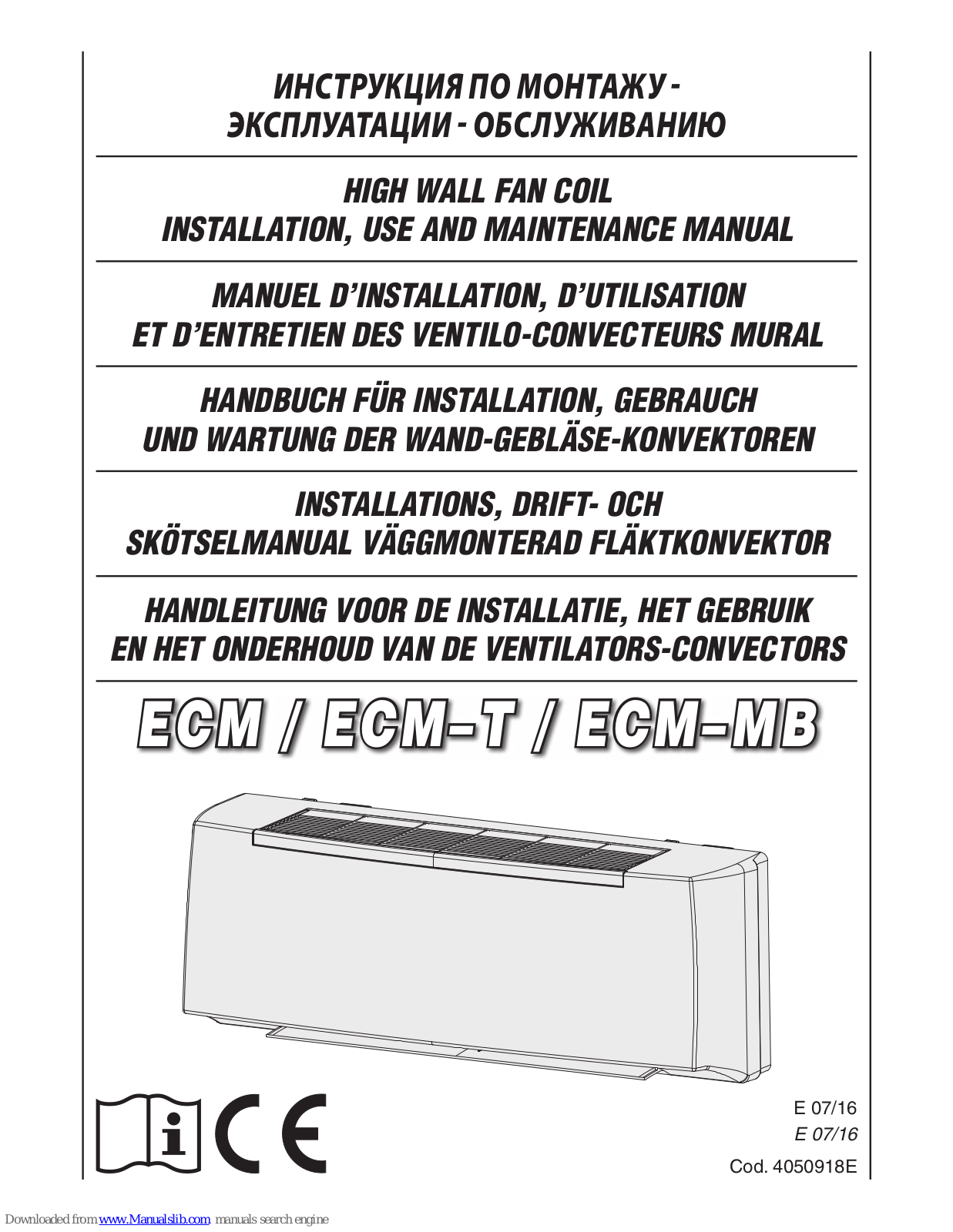 Eveco ECM, ECM–T, ECM–MB Installation, Use And Maintenance Manual