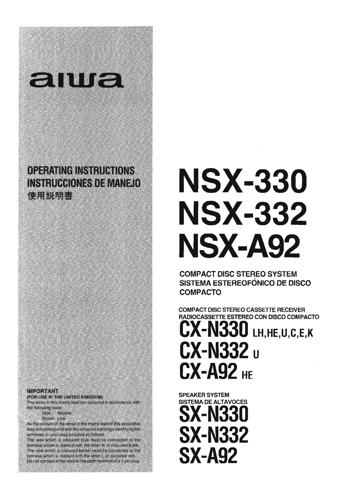 Aiwa NS-XA92, NS-X332, NS-X330 Owners Manual