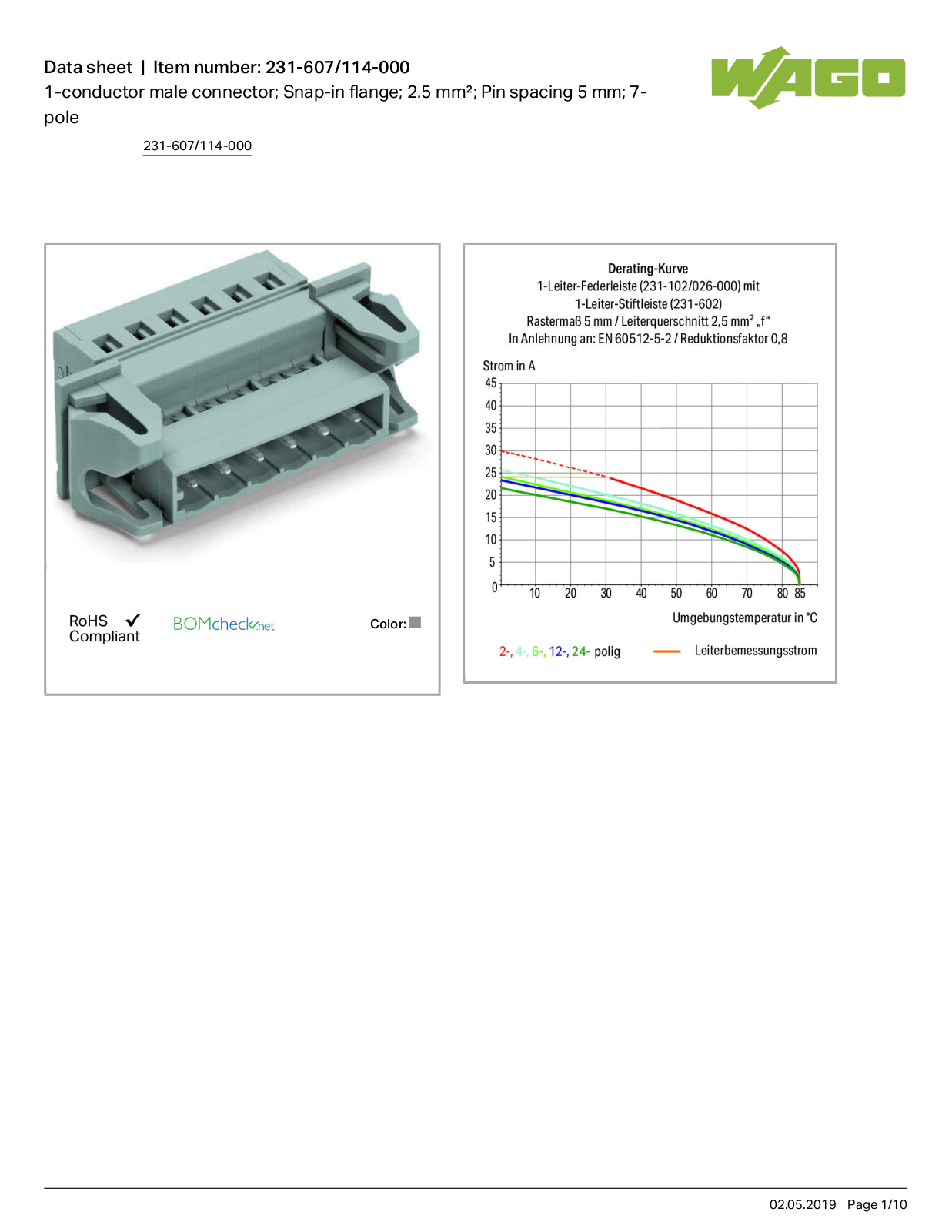 Wago 231-607/114-000 Data Sheet