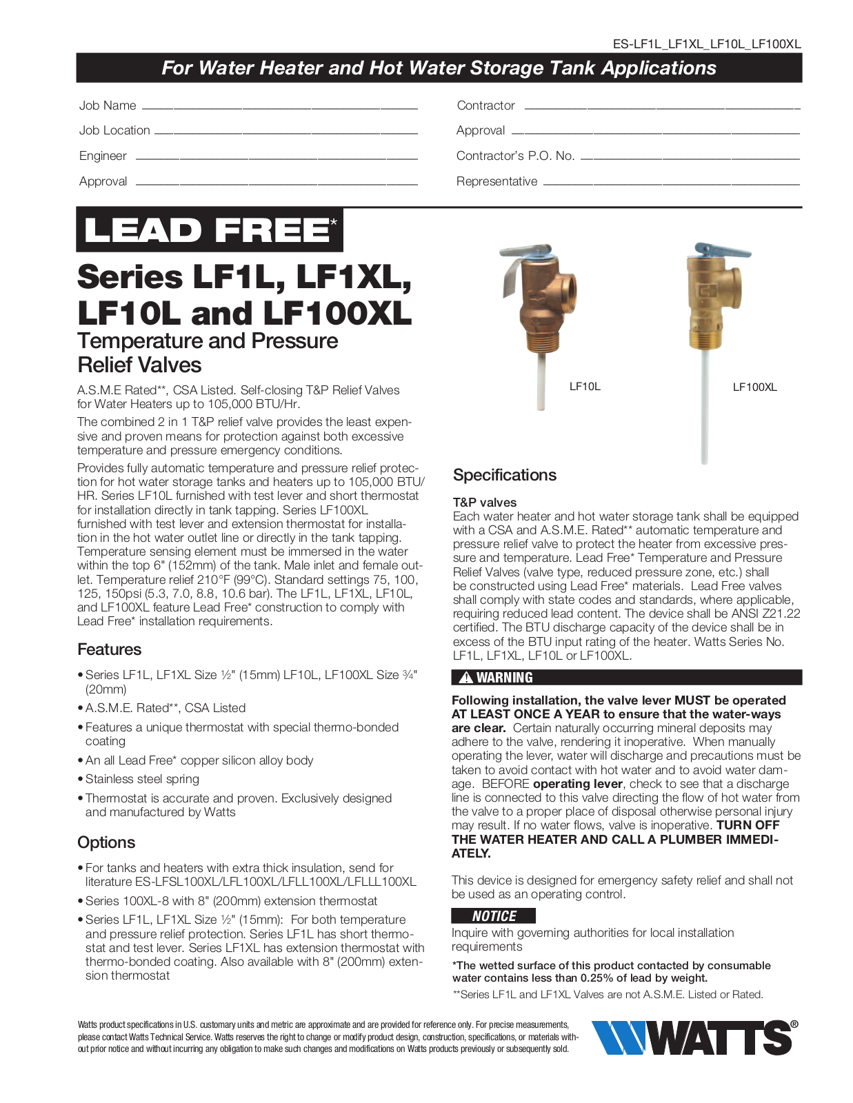 Watts LF1XL User Manual