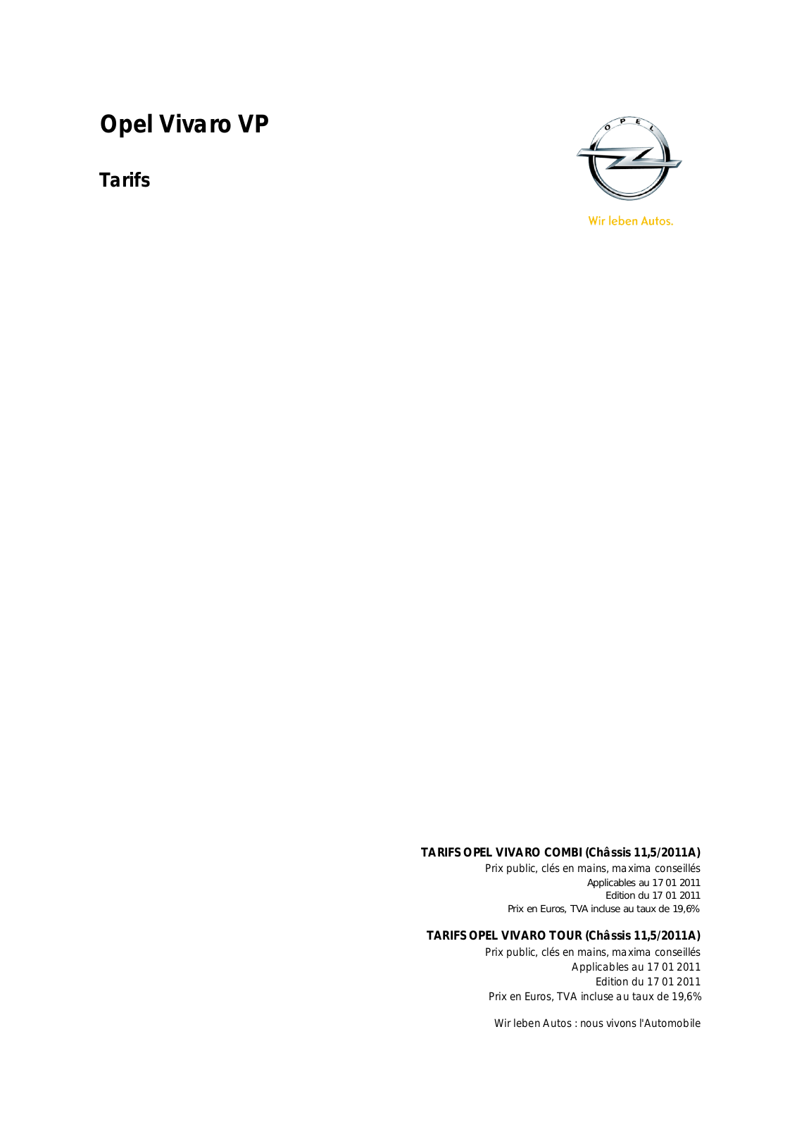 Opel VIVARO VP User Manual