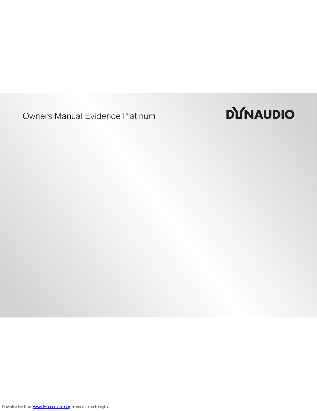 Dynaudio Evidence Platinum Owner's Manual