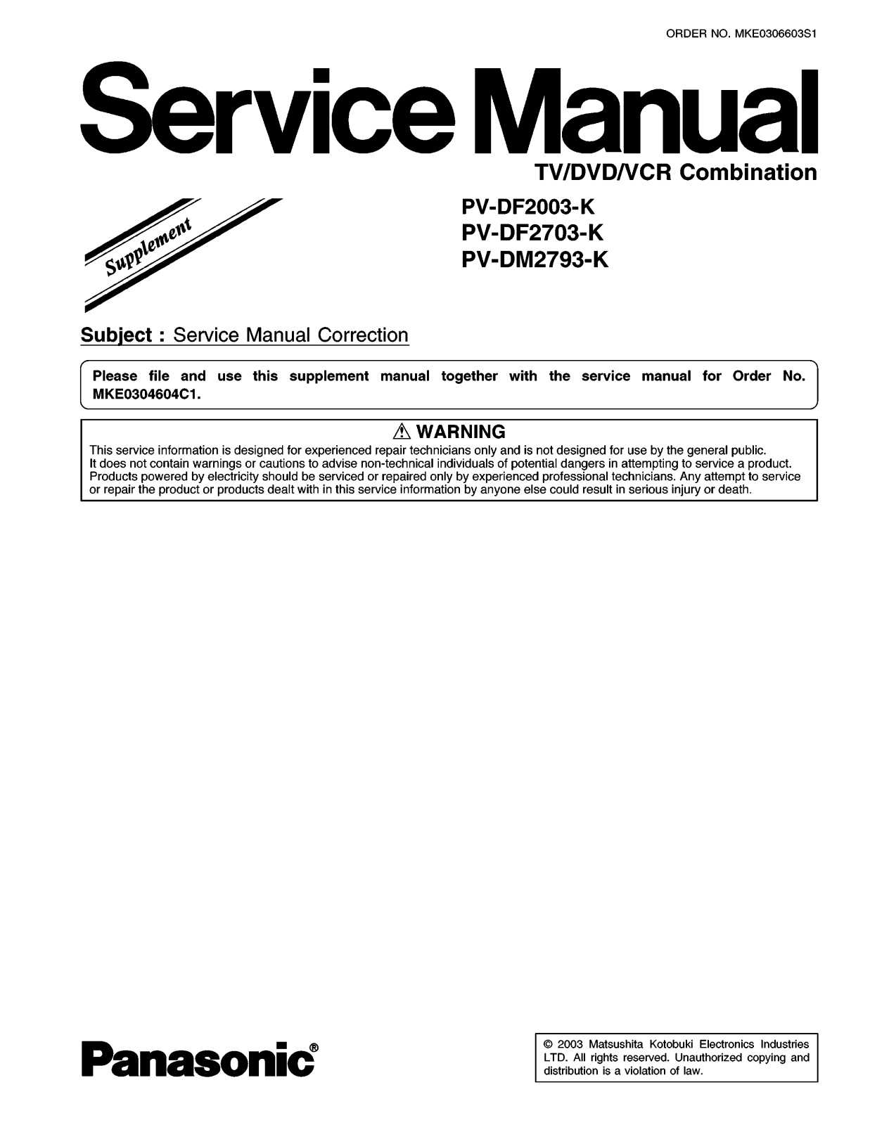Panasonic PV-DF2003-K Service Manual