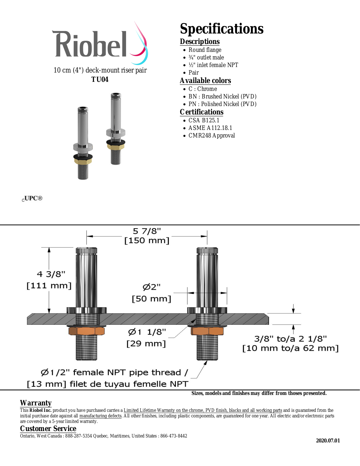 Riobel TU04PN, TU04C Specifications - ManualMachine.com