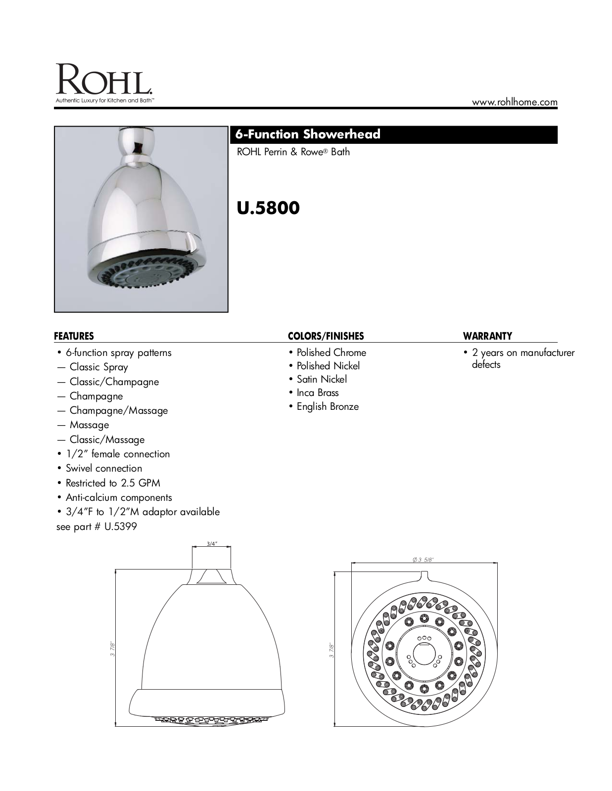 Rohl U5800STN User Manual