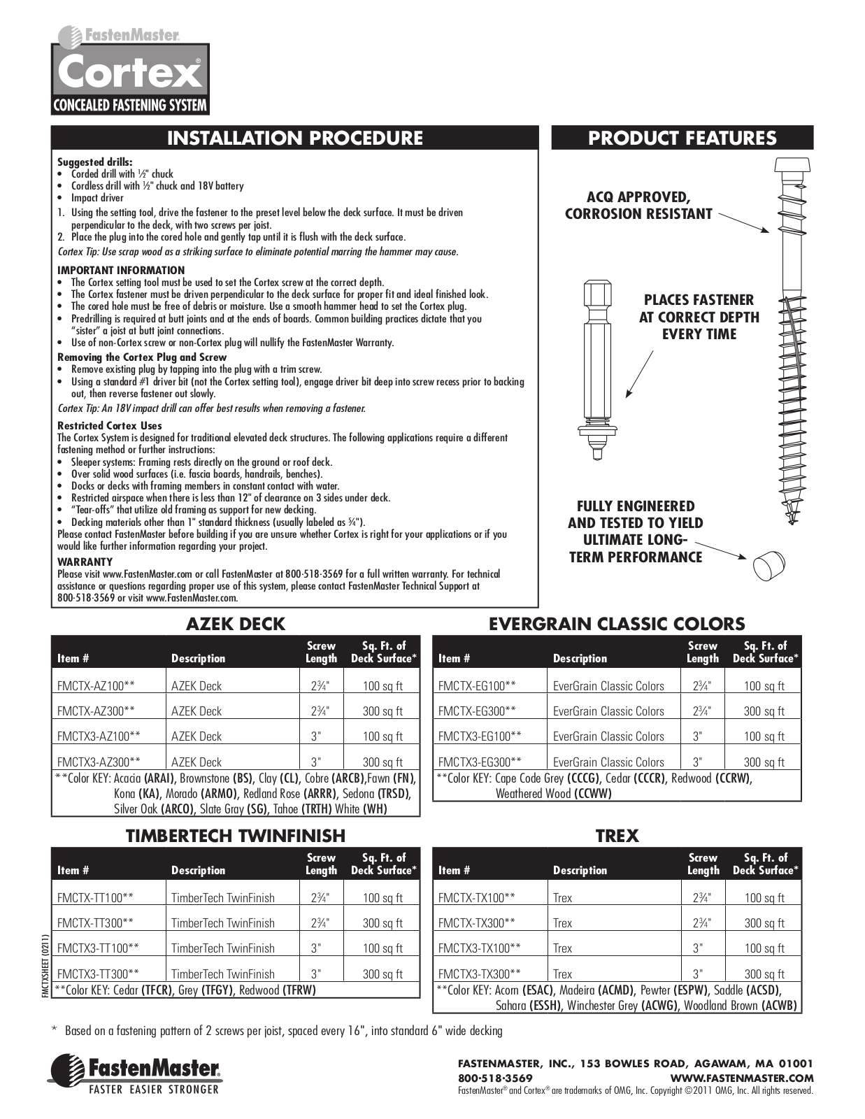 FastenMaster cortex decking User Manual