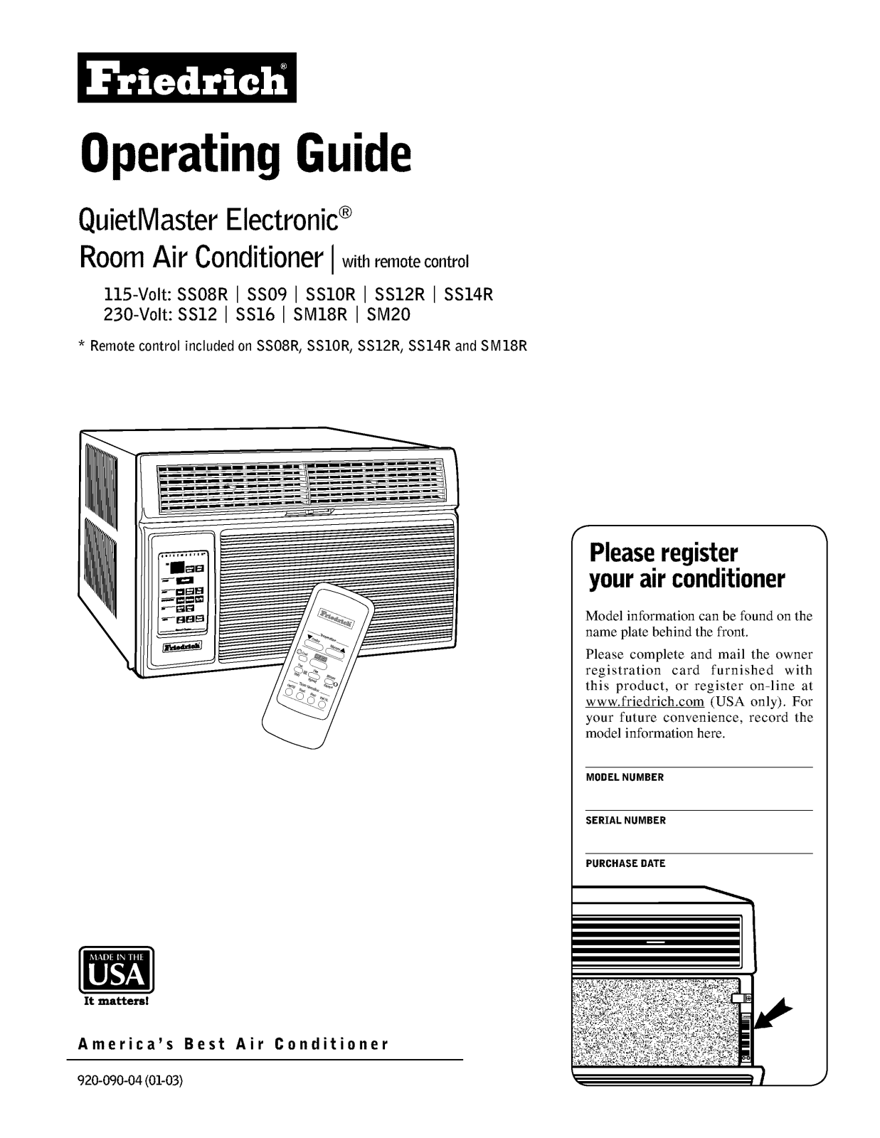 Friedrich SS14R, SS12, SS10R, SS09, SS08R User Manual - ManualMachine.com